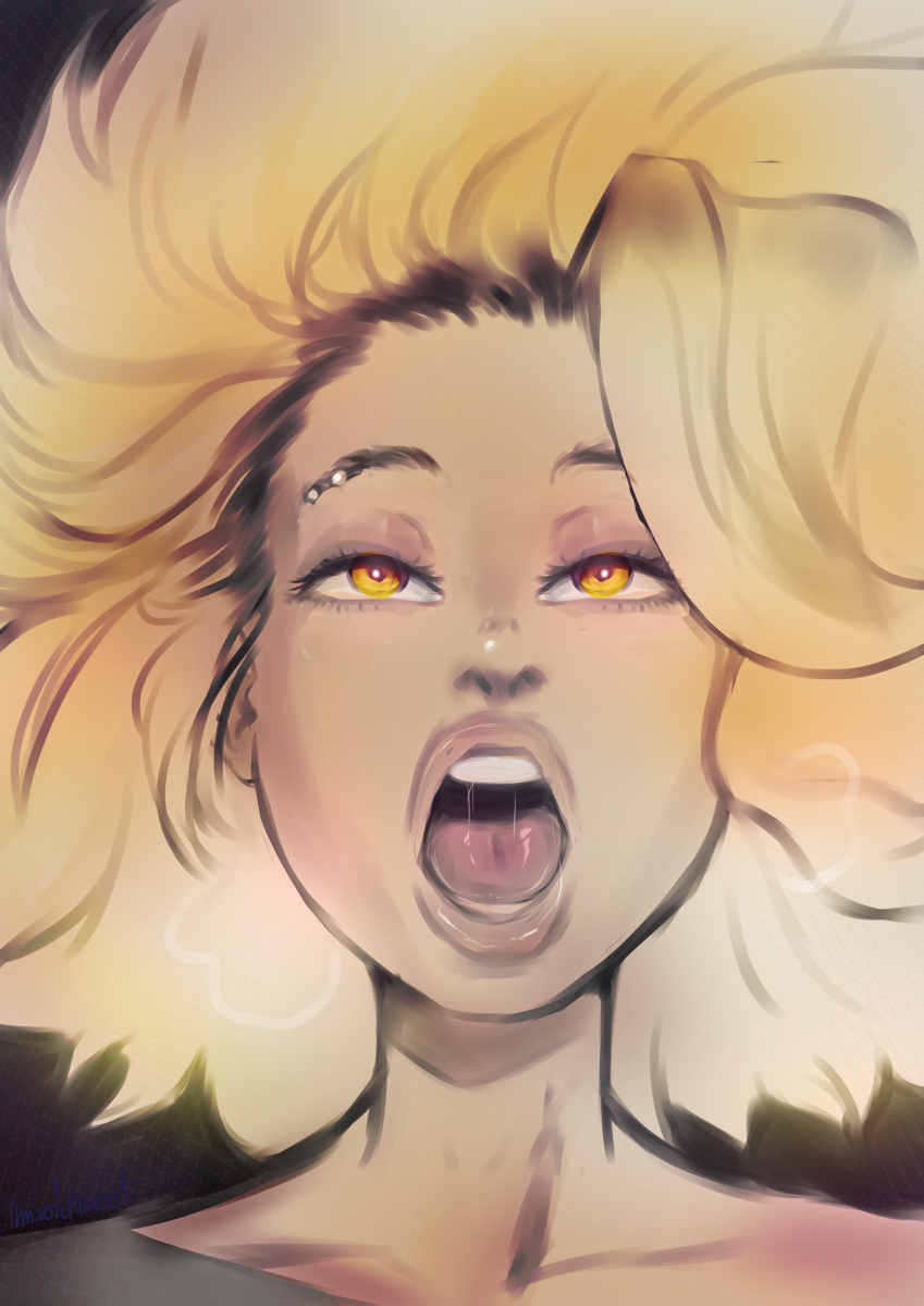 1girls, 2020, ahe gao, blonde hair, dark skin, female, female only, imsofckinlost, league of legends, open mouth, piercing, rell (league of legends), riot games