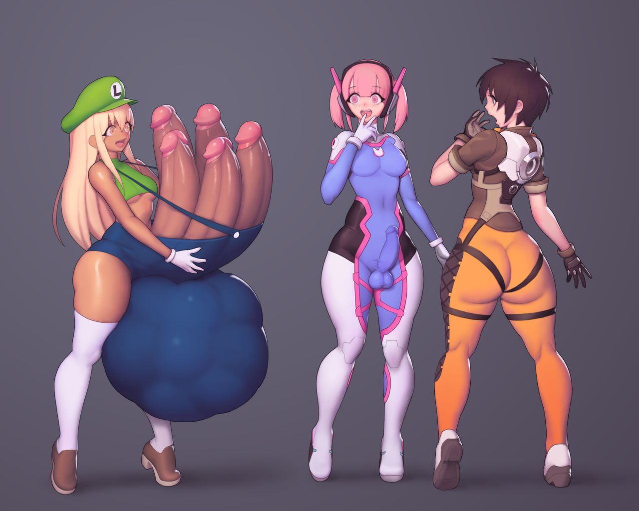 1girls 2futas balls blizzard_entertainment blonde_hair breasts d.va_(cosplay) female florence_(kruth666) futanari grape_shaped_testicles huge_balls huge_breasts huge_cock hyper_balls hyper_testicles kruth666 large_breasts large_penis large_testicles long_penis luigi's_hammer_toss luigi_(cosplay) mario_(series) multi_balls multi_genitalia multi_penis nintendo overwatch overwatch_2 penis pentaphallia super_mario_bros. tagme tracer_(cosplay)