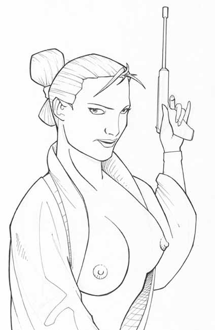 1girls black_and_white breasts docarchjedi elg-3a_blaster_pistol female female_only nipples nude padme_amidala solo star_wars tagme the_phantom_menace