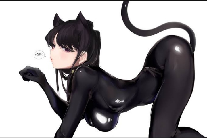 1girls, breasts, cat ears, cat tail, catsuit, female, komi shouko, komi-san wa komyushou desu, mamimi (artist), mamimi (mamamimi), solo, tagme