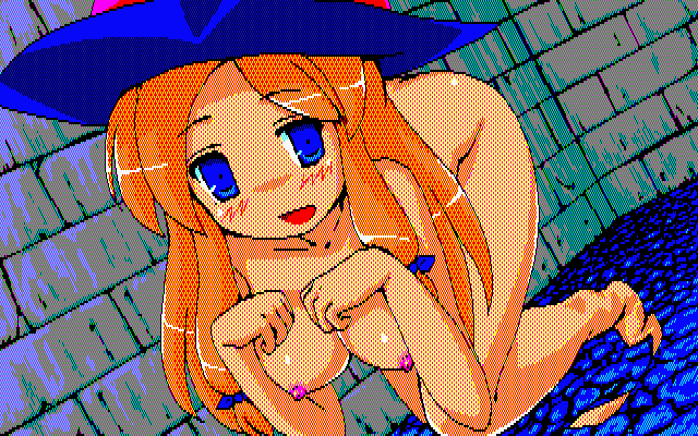 blue_eyes blush character_request dithering dragon_quest erect_nipples eyebrows_visible_through_hair ezakishii female hat_only large_breasts long_hair open_mouth pixel_art solo witch_hat