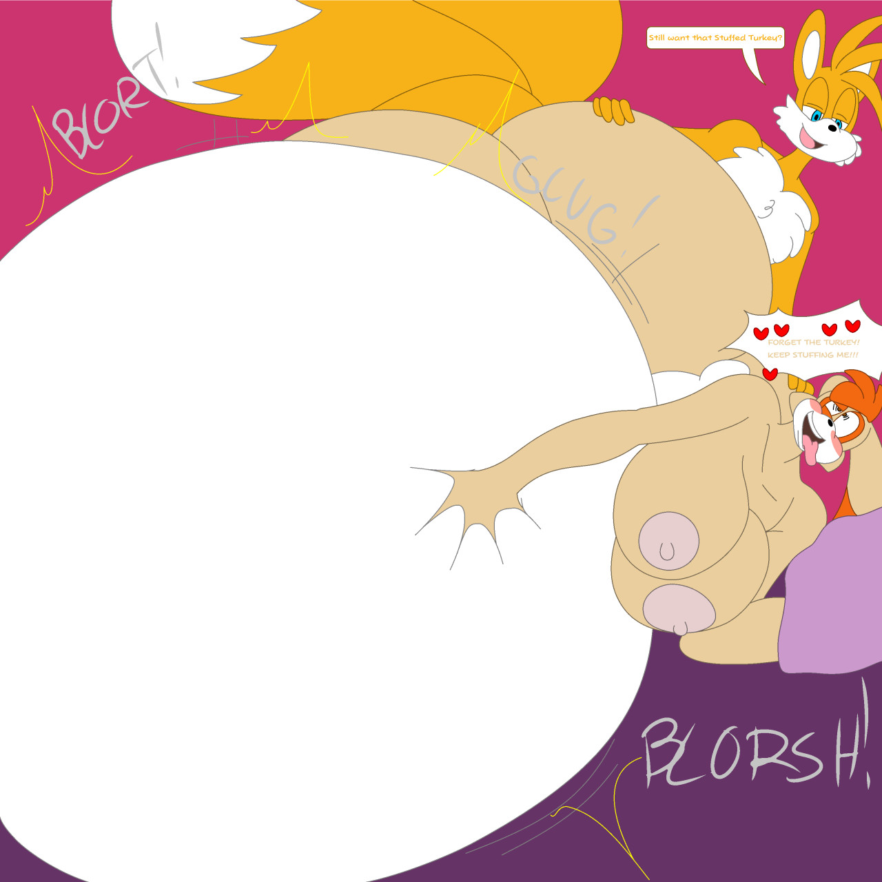 1boy, 1girls, aged up, ahe gao, areolae, ass, bed, belly, bestthe, big belly, blonde hair, blue eyes, blush, breasts, brown eyes, bunny, cream the rabbit, cum, cumflated belly, cumflation, denizen1414, english text, fat, female, female focus, fox, furry, hyper, hyper ass, hyper belly, hyper breasts, hyper butt, hyper cumflation, hyper penetration, inflation, lagomorph, lagomorph humanoid, large ass, large breasts, male, male focus, nipples, nude, nude female, rabbit, red hair, sega, sonic (series), stomach, tails, tails the fox, tan fur, text, tongue, tongue out, yellow fur