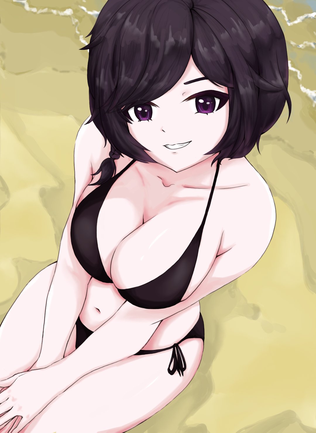 bikini black_hair breasts kometa_virtual_live looking_at_viewer miria_(vtuber) virtual_youtuber