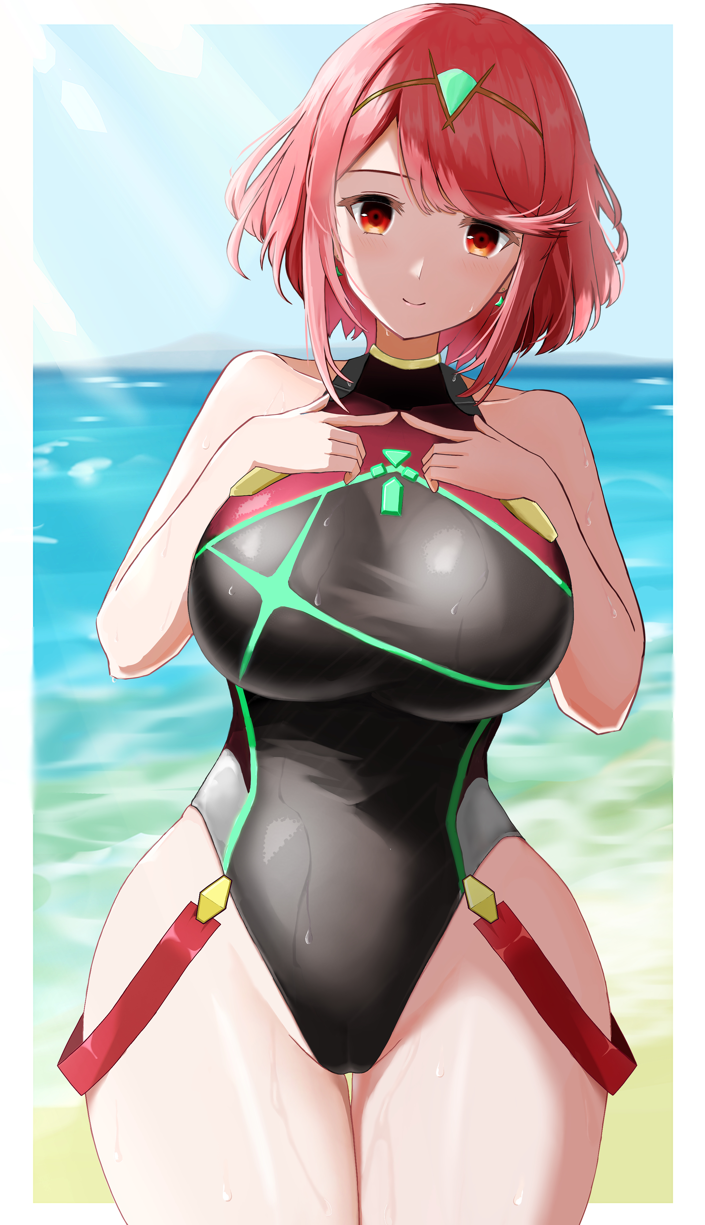 1girls, alternate costume, breasts, clothed, clothing, female, nintendo, pyra, remon prince, solo, swimsuit, xenoblade (series), xenoblade chronicles 2