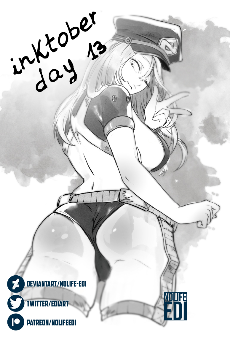 1girls, ass, big breasts, breasts, bubble ass, bubble butt, busty, camie utsushimi, female, female only, from behind, hat, katsuki bakugou (cosplay), large breasts, monochrome, my hero academia, nolife-edi, peace sign, shiketsu high school cap, sideboob, smile, solo, solo female, v, wink