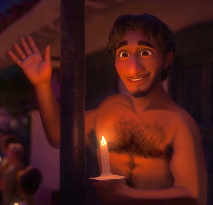 brown_body brown_skin candle chest_hair dark_skin disney edit encanto latino male male_nipples male_only nipples pedro_madrigal screencap screenshot screenshot_edit shirtless solo_male