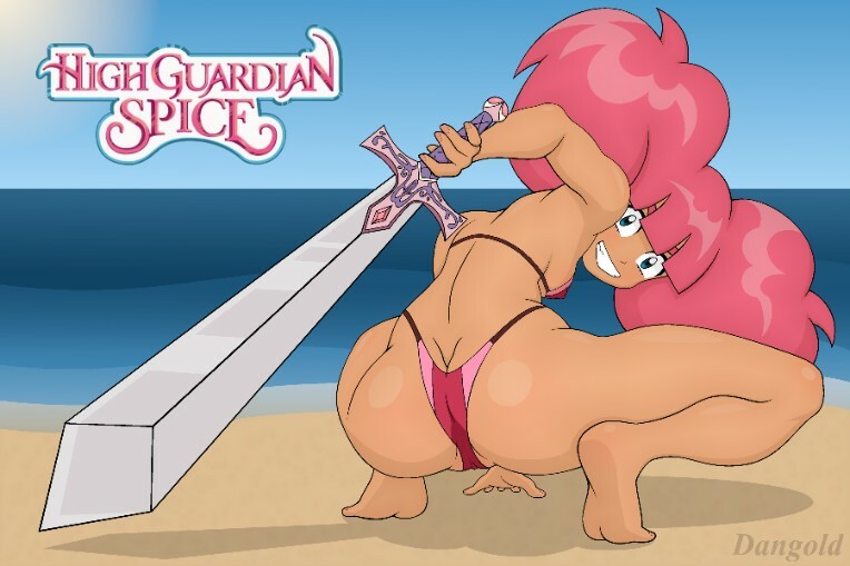 1girls ass_cleavage beach bikini blue_eyes butt_crack crouching dangold high_guardian_spice looking_at_viewer looking_back ocean pink_hair rosemary_(high_guardian_spice) sand sea seaside sky solo solo_female solo_focus sword