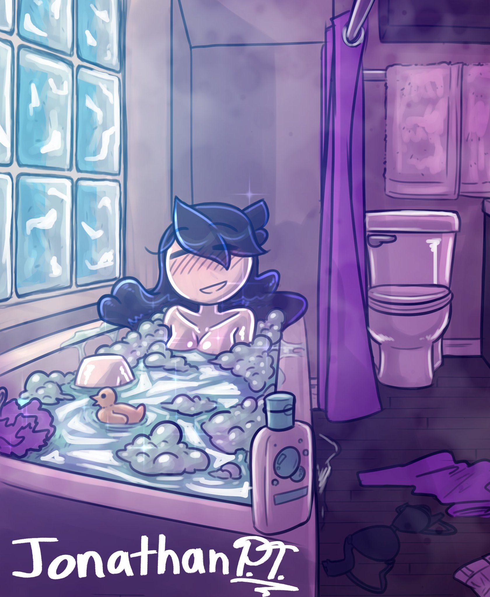 1girls, bathing, bathroom, bathtub, bubble bath, casual, cleavage, clothes, cute, eyes closed, female, female only, foam, happy, human, jaiden, jaiden animations, jaidenanimations, jonathanpt, nude, nude female, pale skin, rubber duck, signature, solo, solo female, toilet, towel, youtube