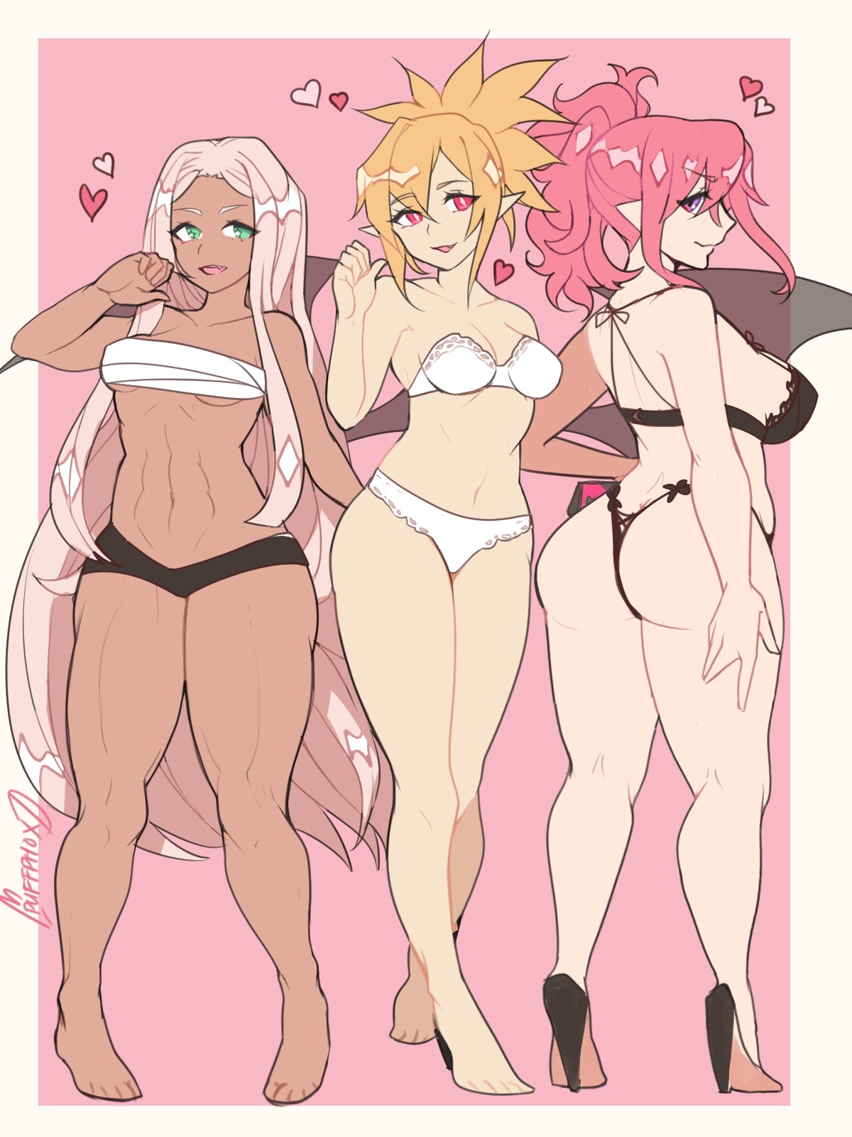 abs, alternate version available, ass, black bra, black panties, bra, breasts, clothing, disgaea, disgaea 2, disgaea 3, disgaea 5, female, female only, large breasts, legs together, lingerie, matching underwear, multiple females, multiple girls, muscular, muscular female, nippon ichi software, panties, puffphox, rozalin, sapphire rhodonite, seraphina (disgaea), thick ass, thick thighs, thighs, underwear, underwear only, weapon, white bra, white panties
