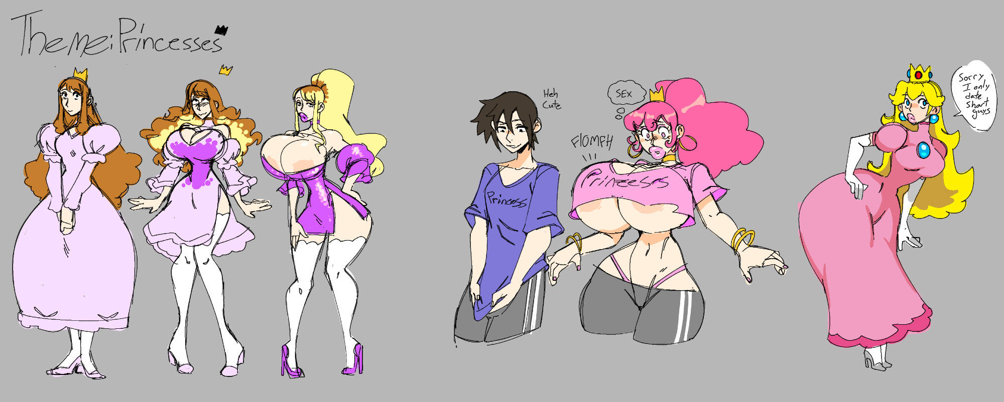 bimbo, bimbo body, bimbo lips, bimbofication, bimbofied, bimbophi, english text, female, mario (series), nintendo, pink hair, princess, princess peach, princessification, text, tomboy, transformation, transformation sequence