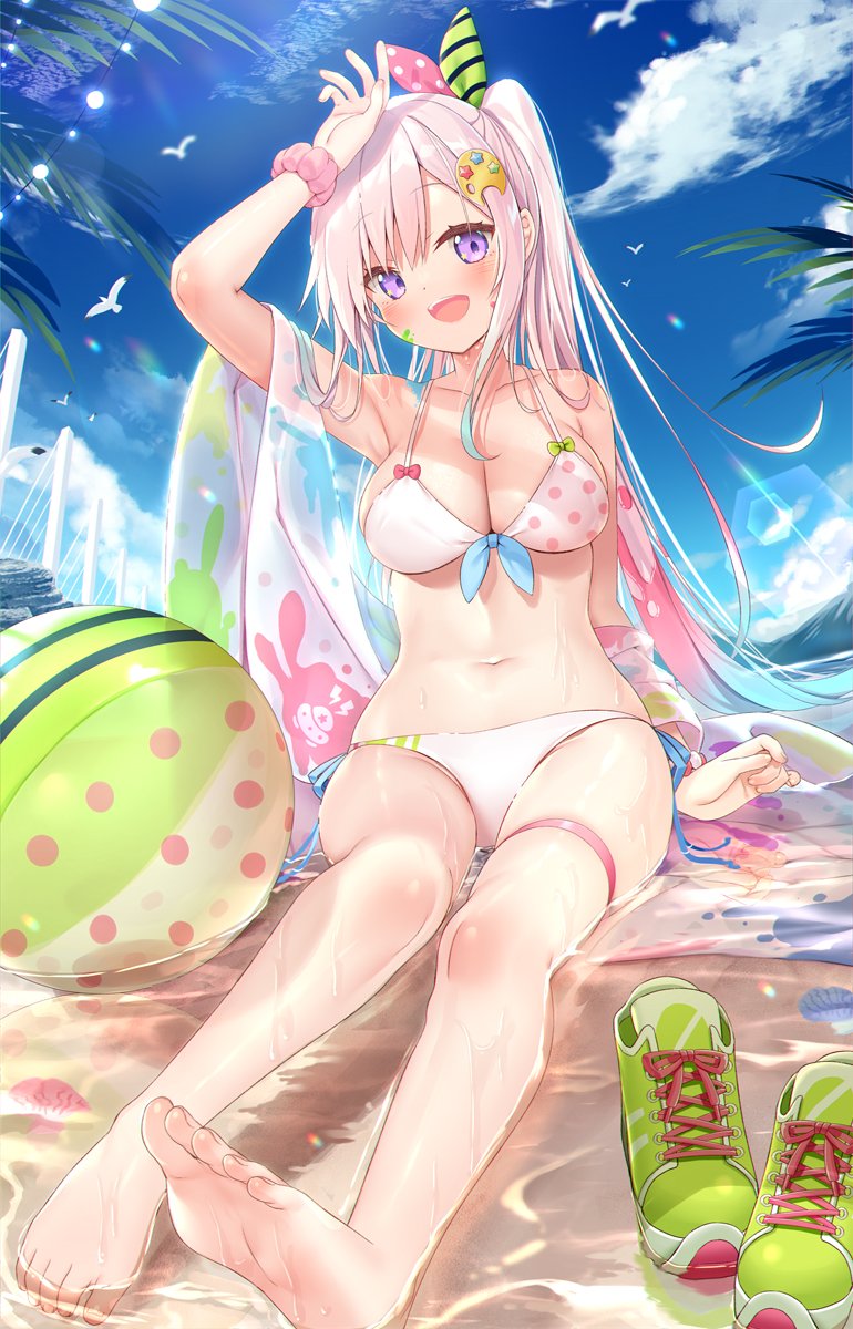 airani iofifteen, beach ball, bikini, breasts, busty, cleavage, female, female only, hololive, hololive indonesia, hololive indonesia area 15, solo female, virtual youtuber