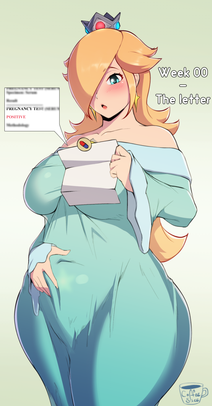 1girls blonde_hair blue_dress blush blushing coffeeslice early_pregnancy english_text fat female female_only hand_on_belly mario_(series) medium_breasts nintendo pregnancy_progression pregnancy_test pregnant princess_rosalina progression solo solo_female super_mario_galaxy text thick_thighs wide_hips