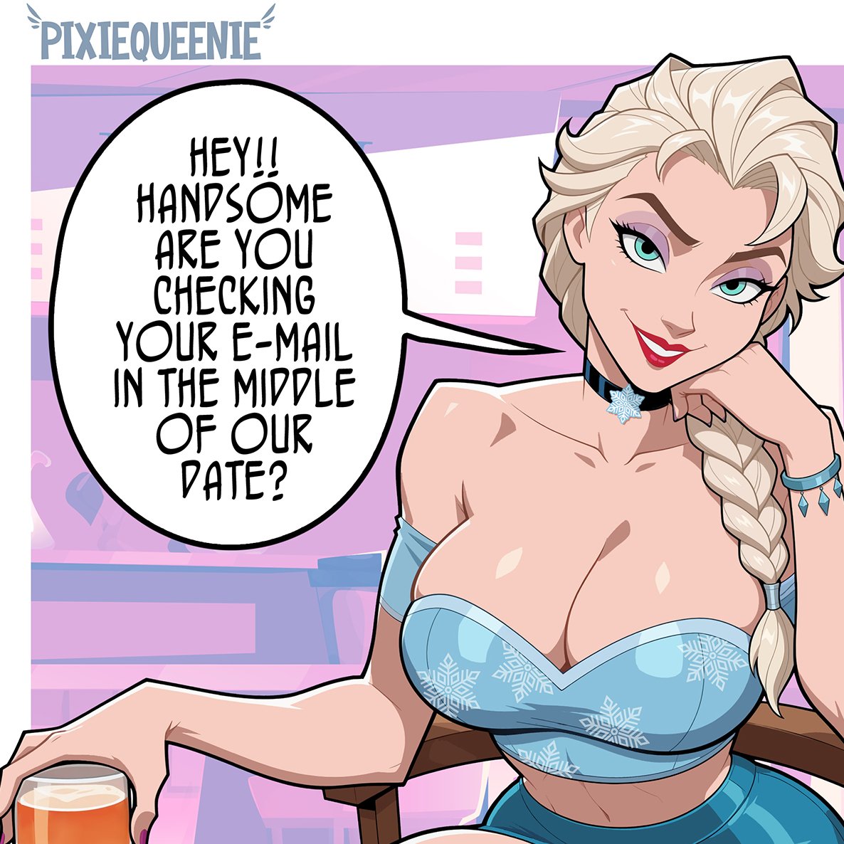 1girls, 2d, ass, big ass, big breasts, big thighs, breasts, bust, busty, clothing, curvaceous, curvy, curvy figure, digital media, disney, disney princess, elsa (frozen), female, frozen (film), frozen 2, hips, huge ass, huge breasts, huge thighs, large ass, large breasts, large thighs, light skin, light-skinned female, mature, mature female, pixiqueenie, queen, signature, slim waist, speech bubble, text, thick, thick hips, thick legs, thick thighs, thighs, voluptuous, waist, wide hips