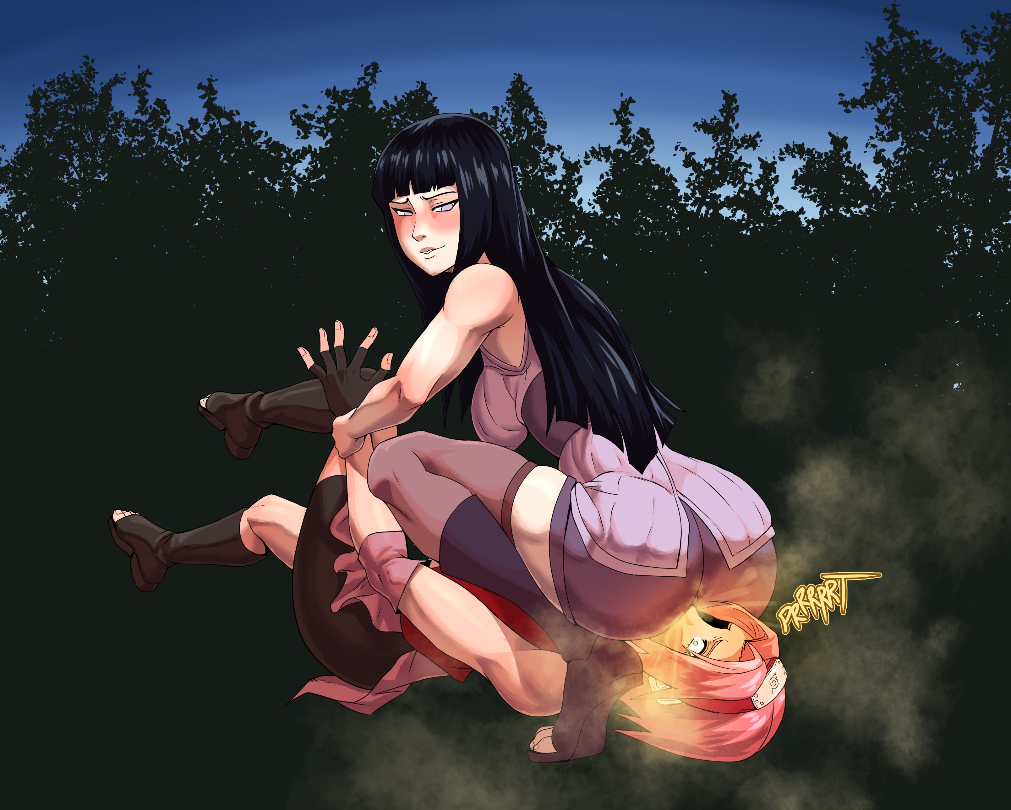2girls, ass, big ass, big breasts, black hair, blush, breasts, clothed, facefart, facesitting, fart, fart cloud, fart fetish, farting, farting in face, farting on another, female, femdom, femsub, hinata hyuuga, hyuuga hinata, kokobiel, lesbian, lesbians, lezdom, multiple females, multiple girls, naruto, naruto (series), naruto shippuden, pink hair, sakura haruno, smell, yuri