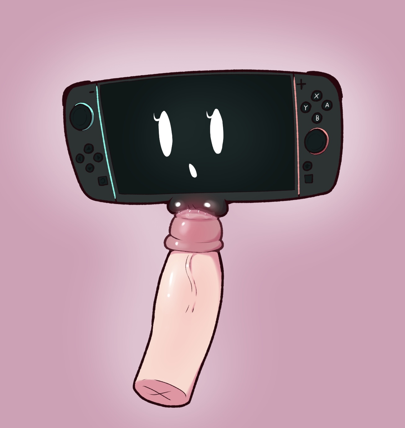 1boy, 1girls, 2025, about to pound the fuck outta em, animate inanimate, disembodied penis, female, male, nintendo, nintendo switch 2, objectum, penis, plump labia, precum, prodding, puffy pussy, pussy, rippledvoice, self upload