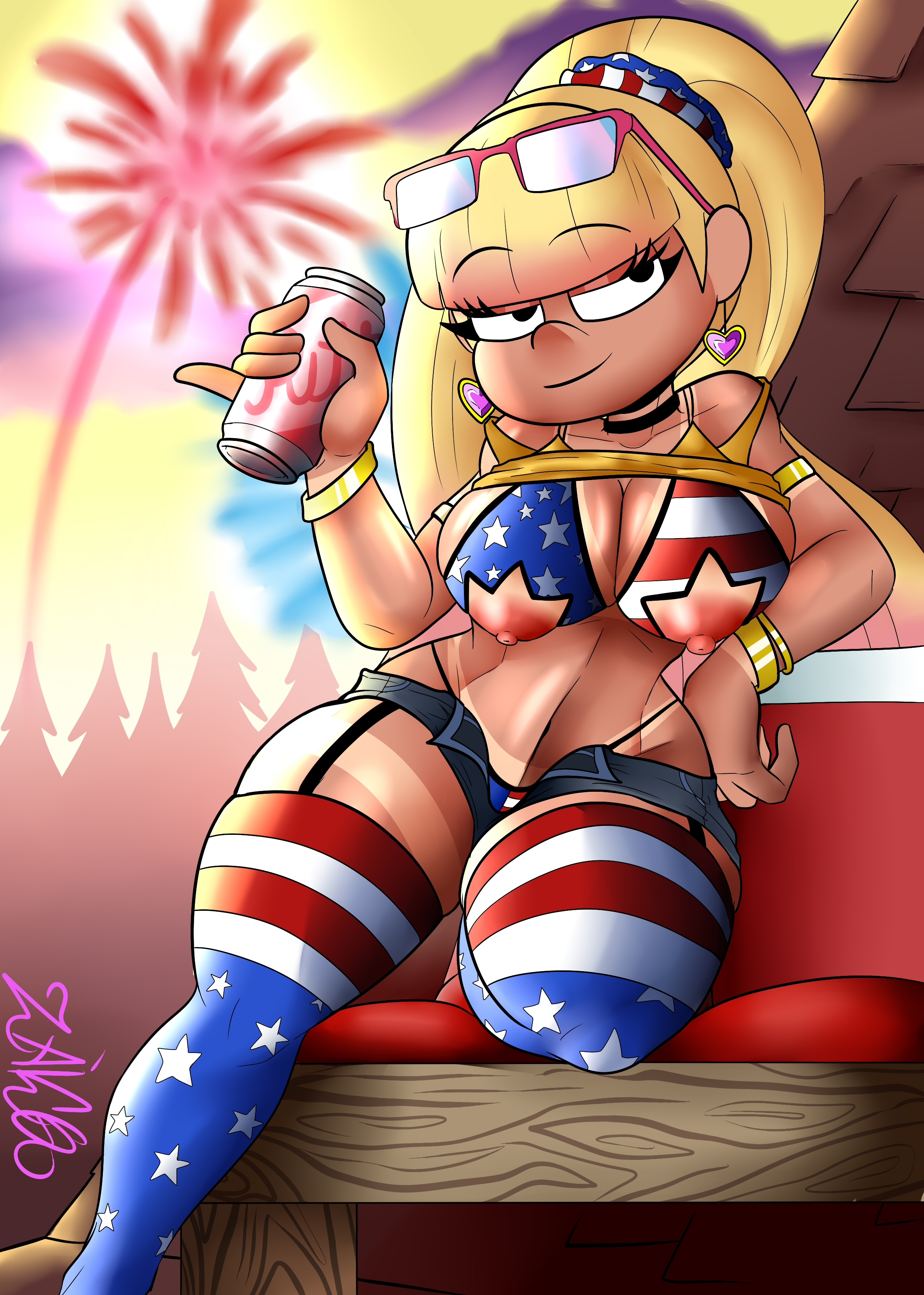 2022, 4th of july, american flag, american flag bikini, bedroom eyes, bikini, disney, disney channel, disney xd, drinking, drinking soda, female, gravity falls, pacifica northwest, signature, straight hair, tagme, text, thick thighs, thighhighs, zaicomaster14