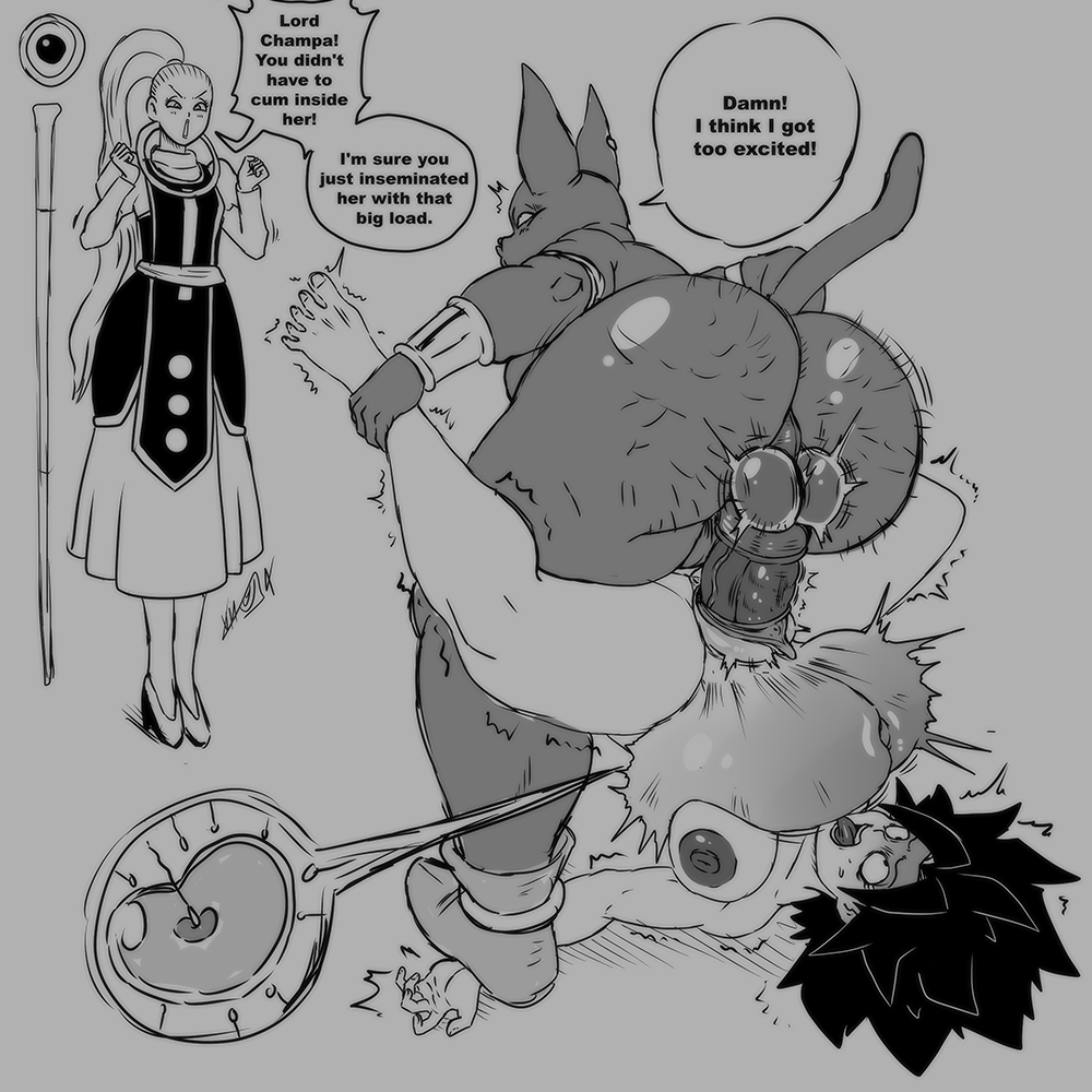 1boy, 2girls, ass, balls, big ass, big balls, big belly, big breasts, big butt, big nipples, big penis, breasts, caulifla, champa, champanized, cum, cum in pussy, cum inside, dragon ball, dragon ball super, fat ass, fat male, female, female saiyan, fertilization, furry, imminent sex, impregnating rape, impregnation, impregnation risk, interspecies, male, monochrome, ovum, penis, pregnant, pussy, saiyan, saiyan female, sex, sperm, sperm cell, sperm meets ovum, stepped on, stepping on hand, tongue, tongue out, ugly bastard, ugly man, vados, vaginal penetration, vaginal sex, vlaimk