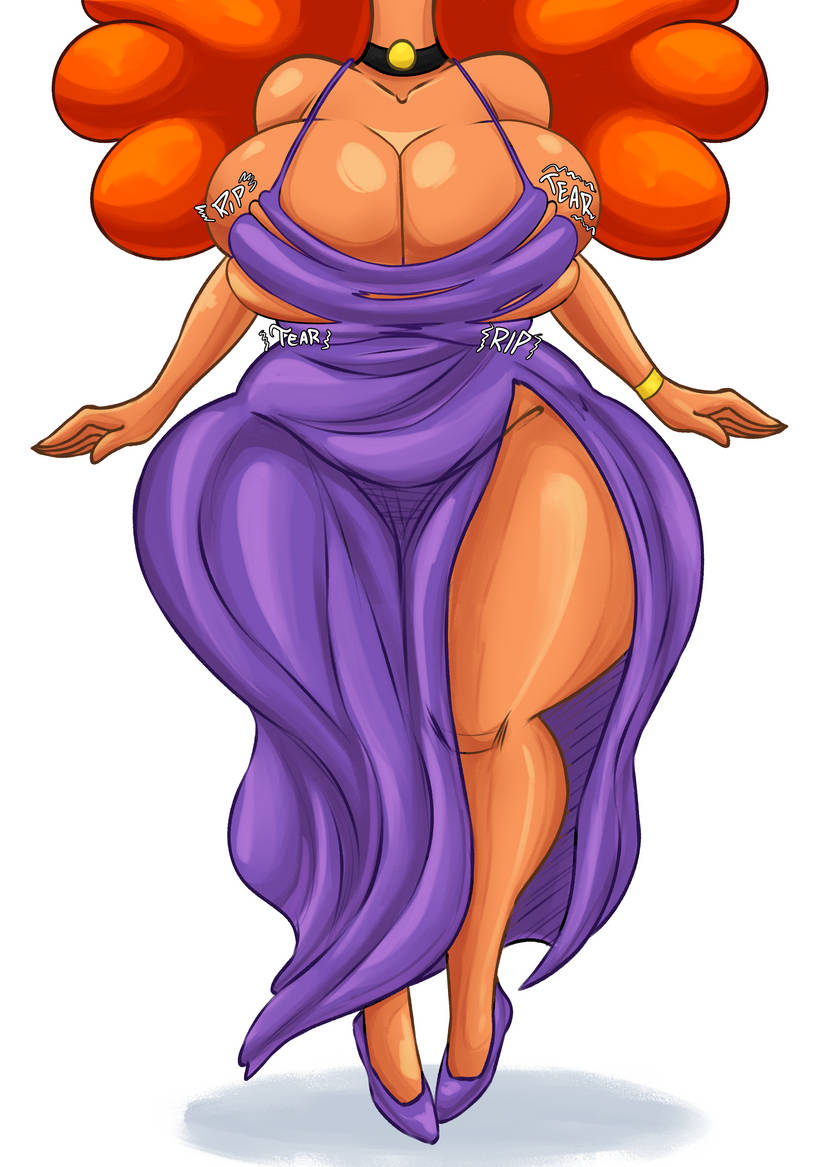 alternate version available, big breasts, breasts, collar, digital media (artwork), dress, female, female only, ginger, head out of frame, high heels, long neck, maikyoh, mature female, powerpuff girls, purple clothing, red hair, sara bellum, tacotrazh, tagme, tearing clothes, thick thighs