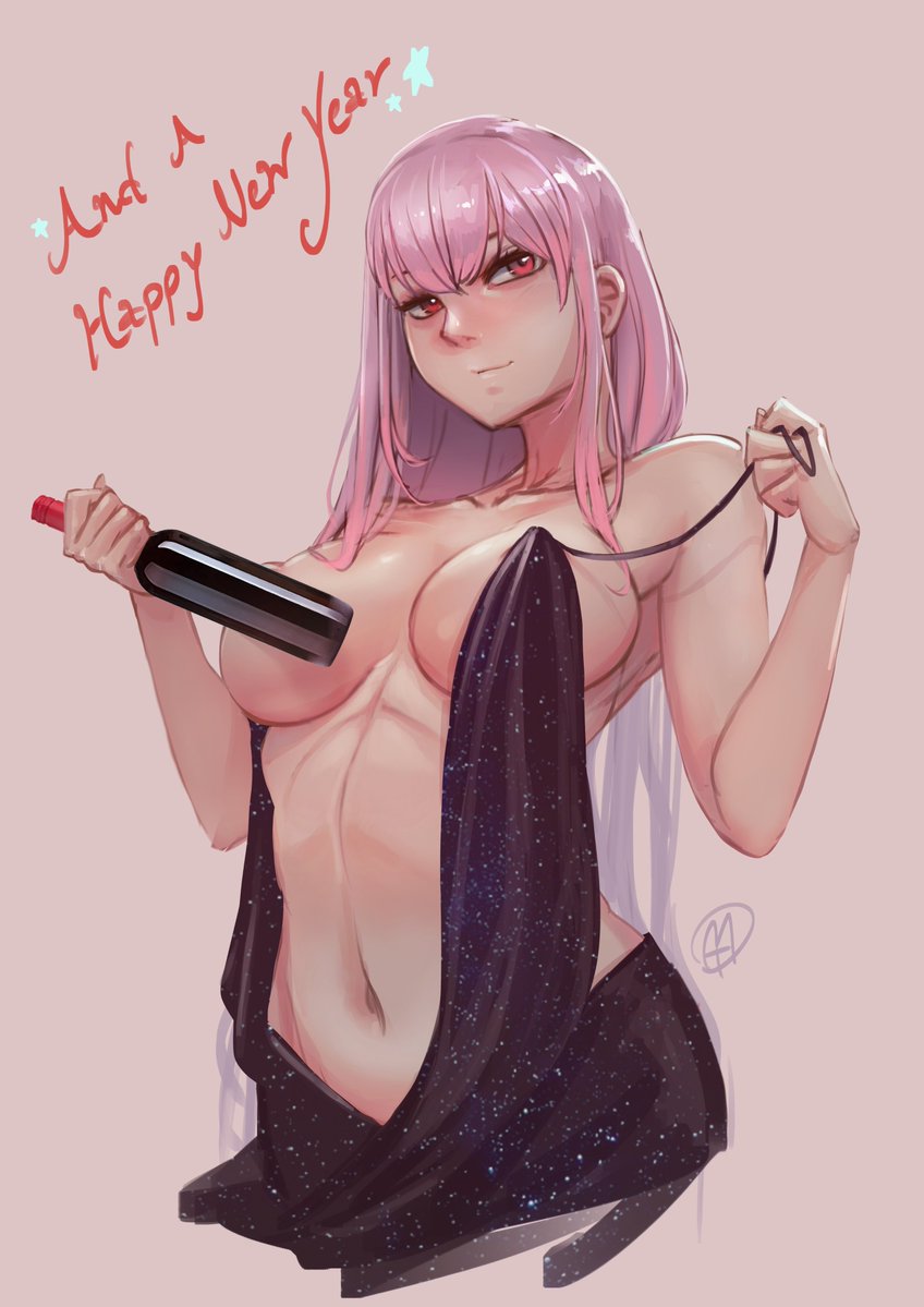 blush, breasts, cute, dress, female, hololive, hololive english, hololive myth, mori calliope, myth1c, nipple slip, nipples, pink hair, stomach, tagme, virtual youtuber, wine, wine bottle