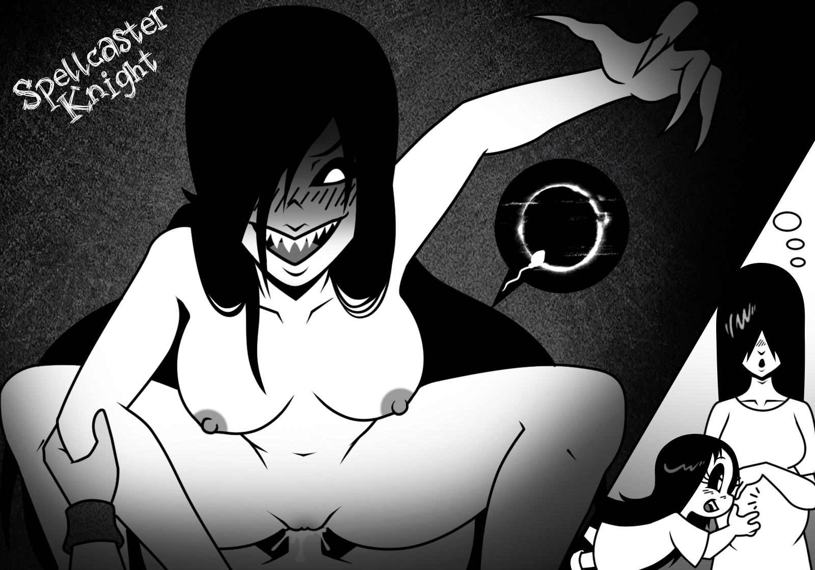 black and white, black hair, emiko yuriemoto-williams, erma, erma williams, impregnation, japanese female, milf, mother and daughter, pregnant, pregnant female, spellcaster knight, vaginal penetration, webcomic, webcomic character