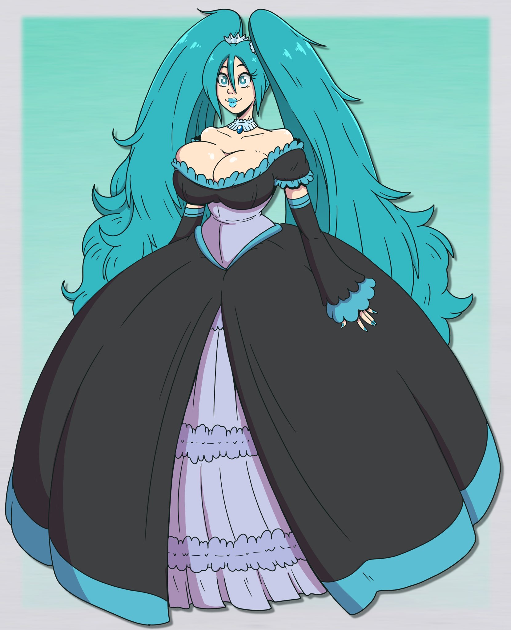 1girls, big breasts, big hair, big lips, bimbo, bimbo lips, blue eyes, blue hair, blue lipstick, breasts, choker, cleavage, clothed, clothed female, corset, crown, cute, dress, empty eyes, female, female only, femsub, happy trance, hatsune miku, huge breasts, human, large breasts, lipstick, long hair, makeup, princess, princessification, solo, very long hair, vocaloid, wrenzephyr2