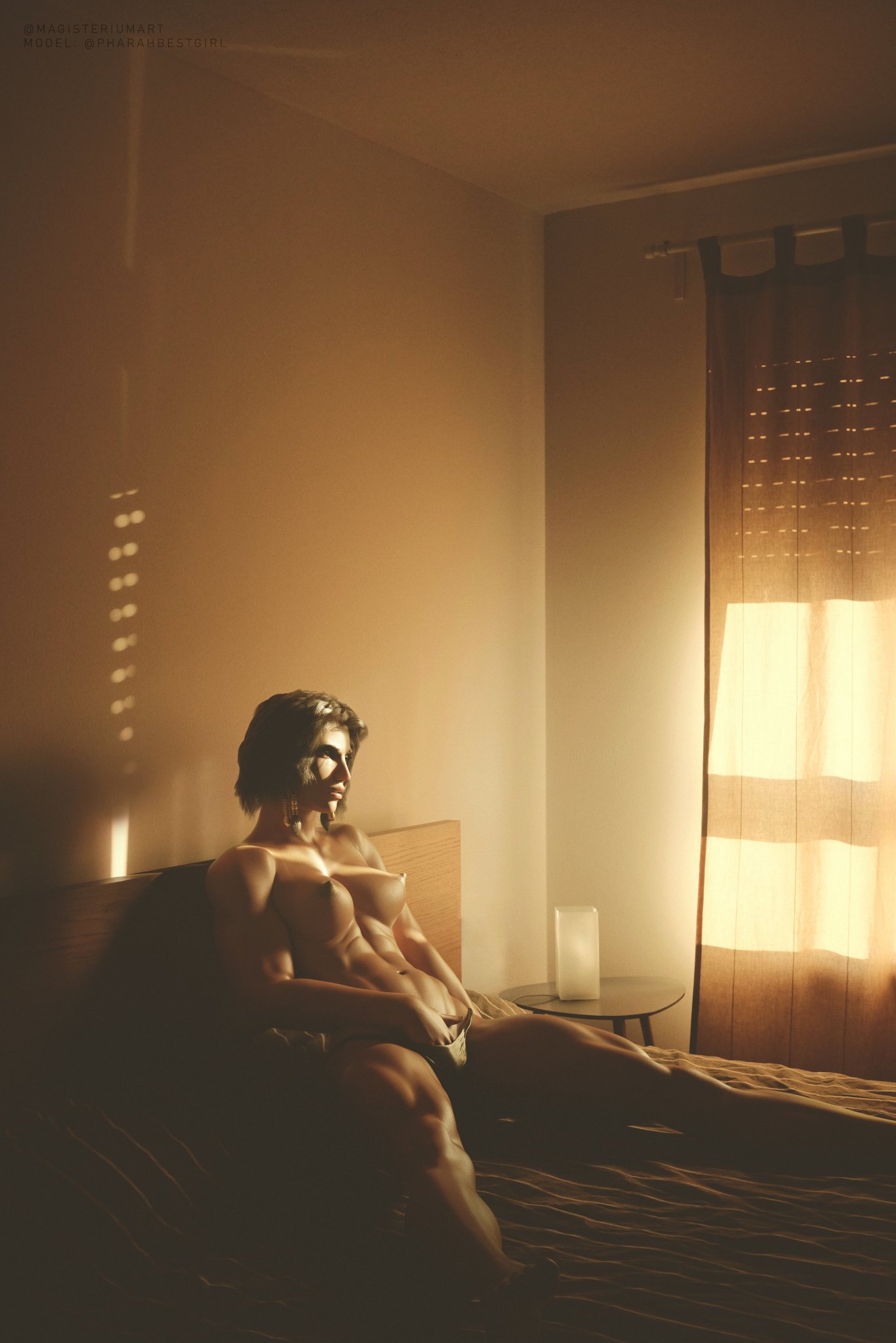 3d, breasts, female, magisteriumart, masturbation, muscular, muscular female, overwatch, pharah, solo