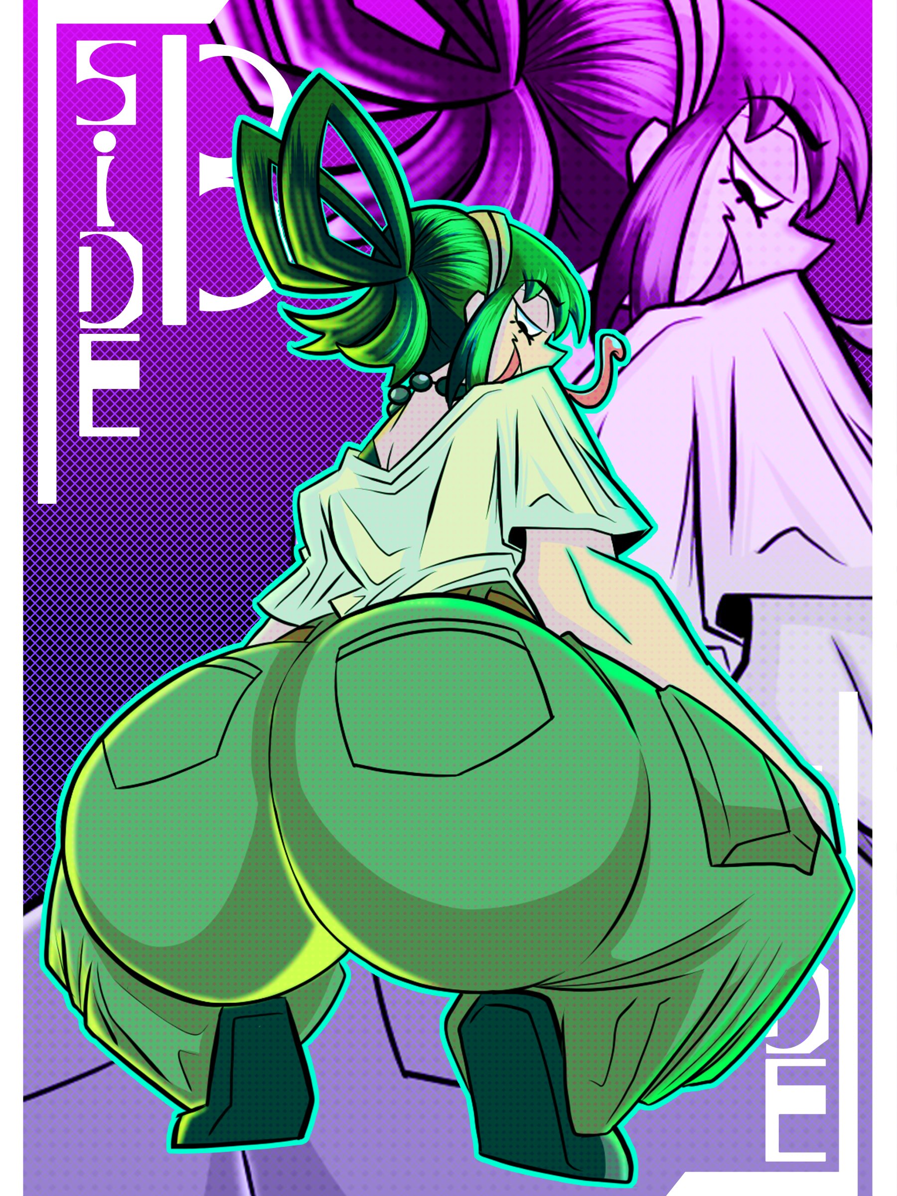 1girls, ass, ass bigger than head, ass focus, b side, big ass, clothing, dumptruck ass, female, female focus, female only, frog girl, from behind, green eyes, green hair, headband, huge ass, looking at viewer, my hero academia, my hero academia (finale), necklace, pants, ponytail, post-timeskip, solo, solo female, solo focus, squatting, superheroine, thick, thick ass, thick thighs, tongue, tongue out, tsuyu asui