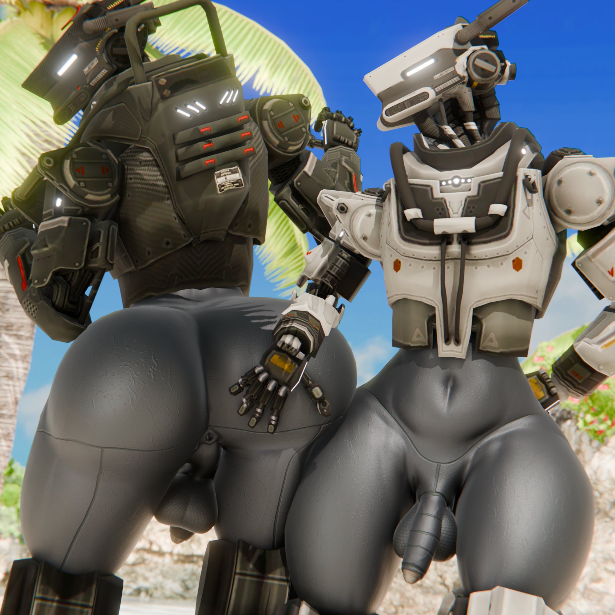 2boys, 3d, anus, ass, ass focus, ass grab, balls, big ass, bottomless, flaccid, male, male only, mechanical, non-human, non-human only, nude, robot, roroboros, small penis, spectre (titanfall), thick thighs, titanfall, wide hips