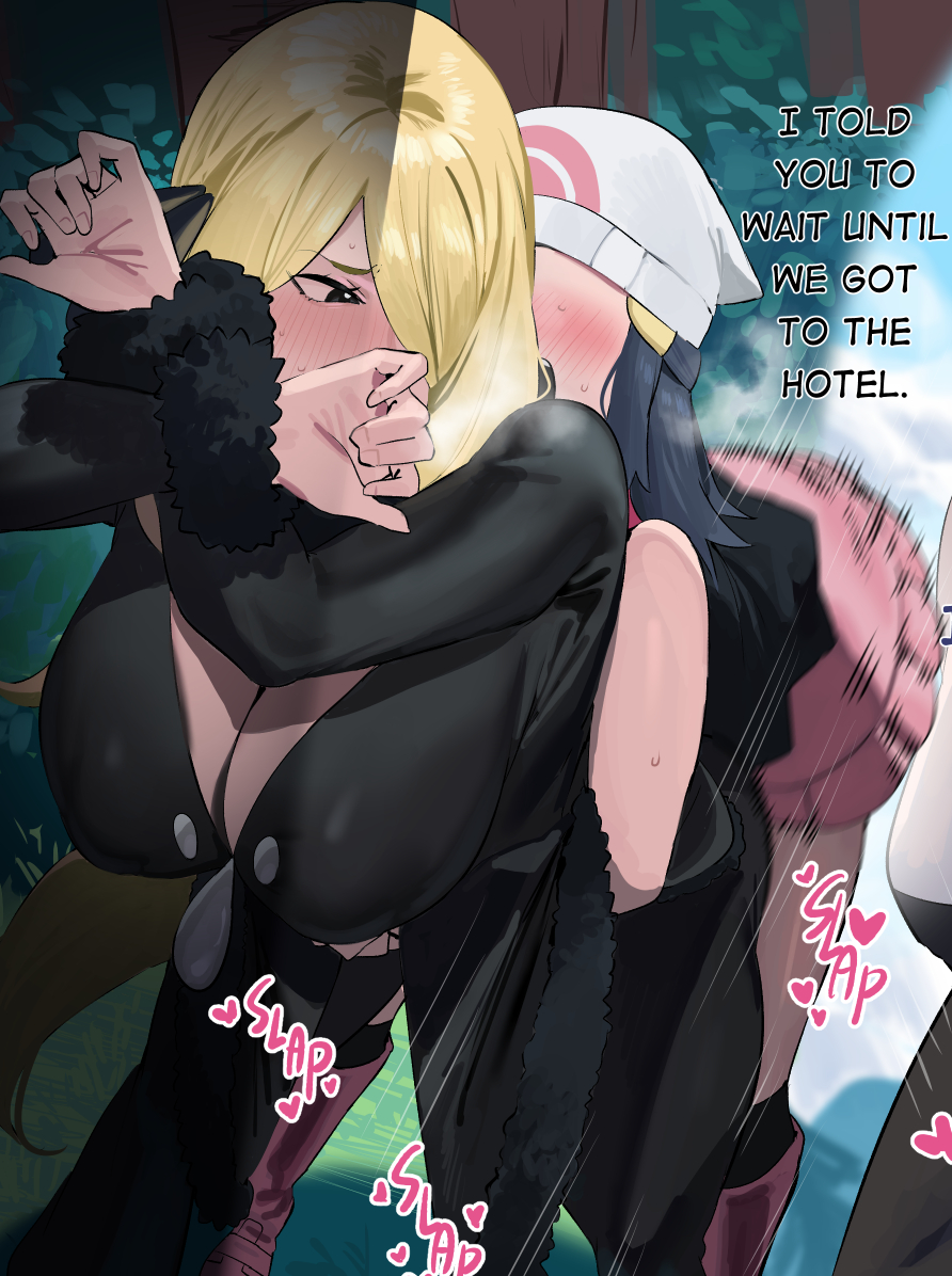 blush blushing breasts cynthia_(pokemon) dawn_(pokemon) eager female futa_on_female futanari humping light-skinned_female light-skinned_futa light_skin nintendo okpriko pokemon pokemon_(species) pokemon_dppt tagme twitter_link