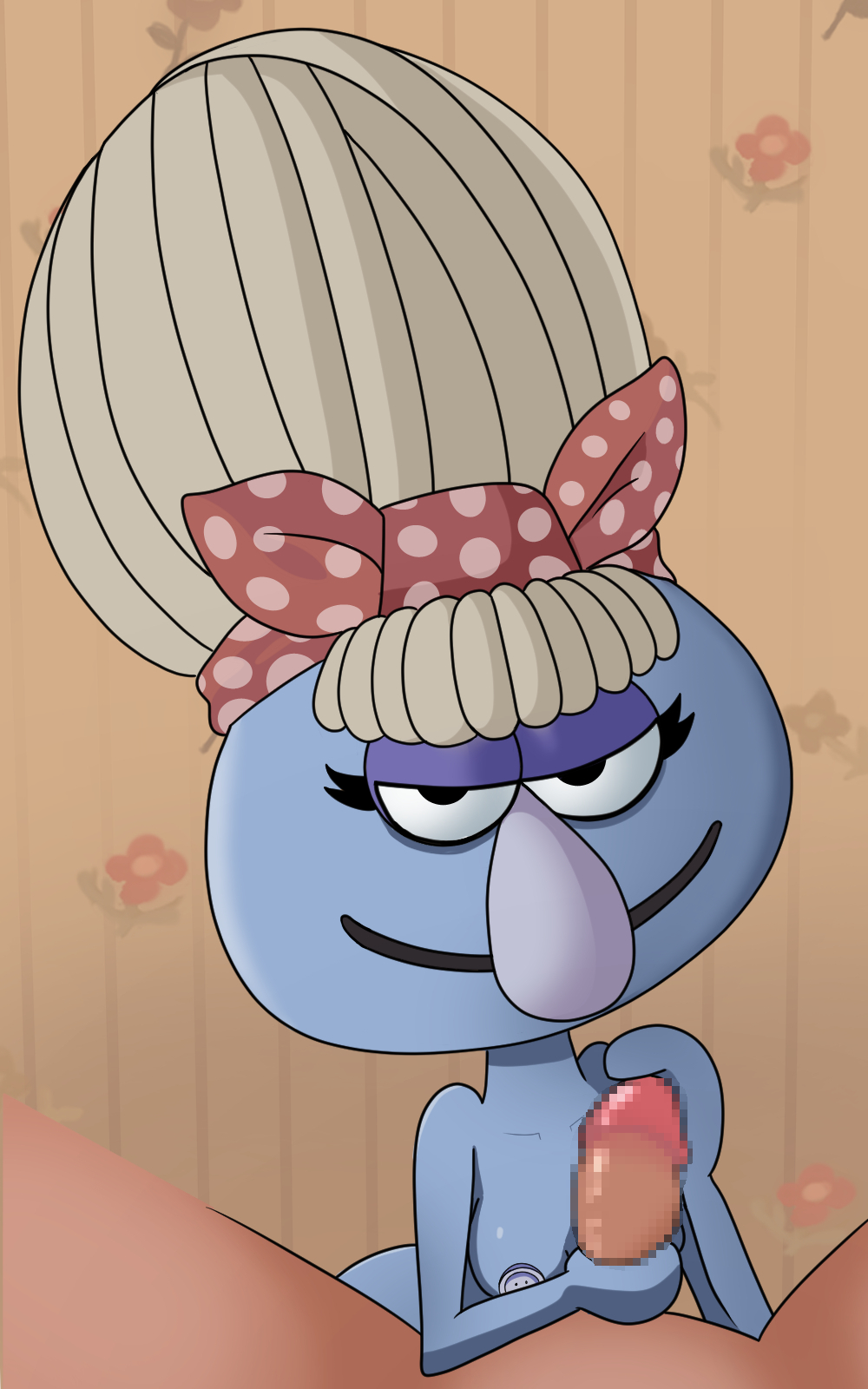 ass, big ass, blue fur, censored, female, impstripe, male, male pov, male/female, margaret robinson, milf, pov, puppet, sketch, the amazing world of gumball, unseen male face