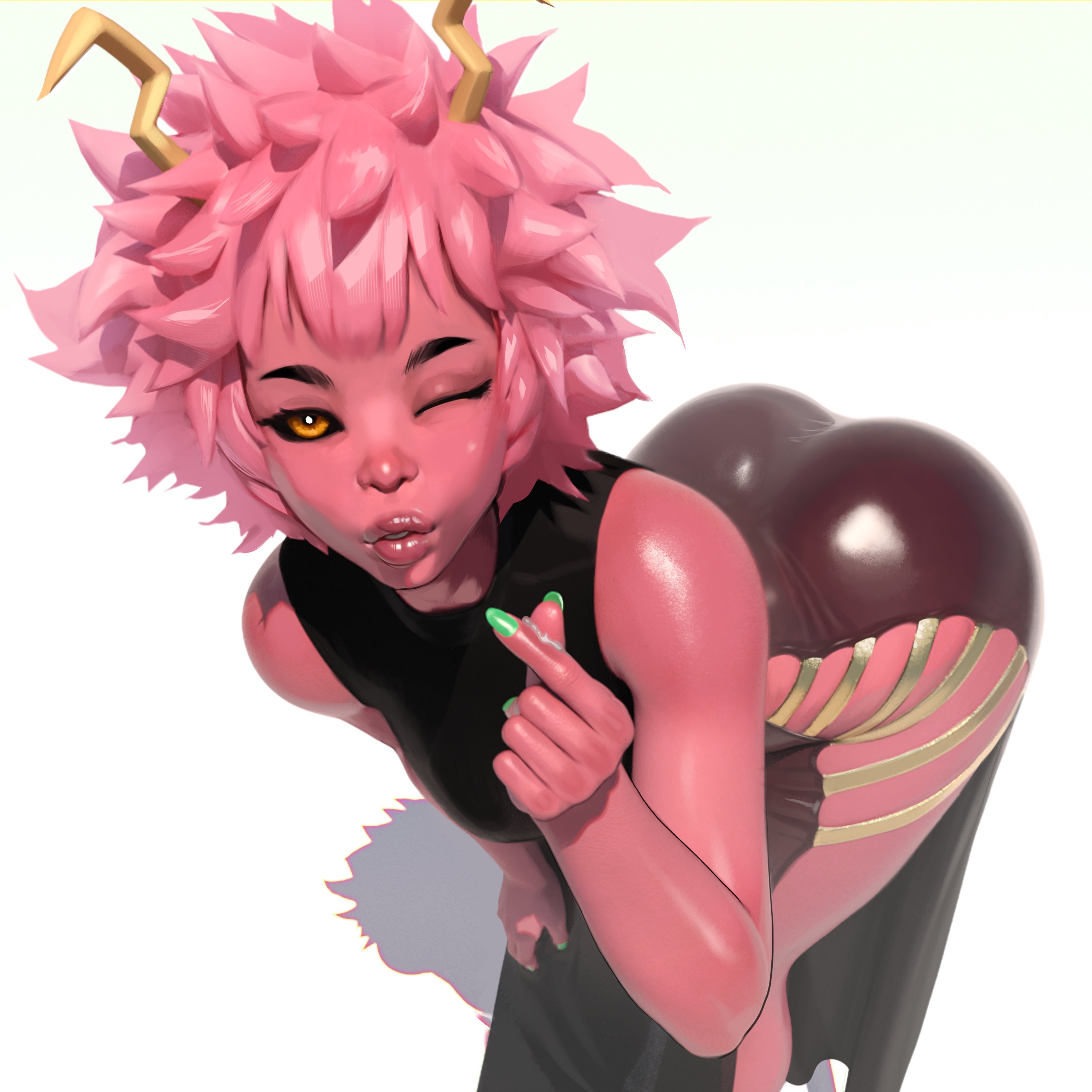 1girls, 3d, ass, big ass, big breasts, breasts, female, female only, large breasts, looking at viewer, mina ashido, my hero academia, popogori, short hair, solo