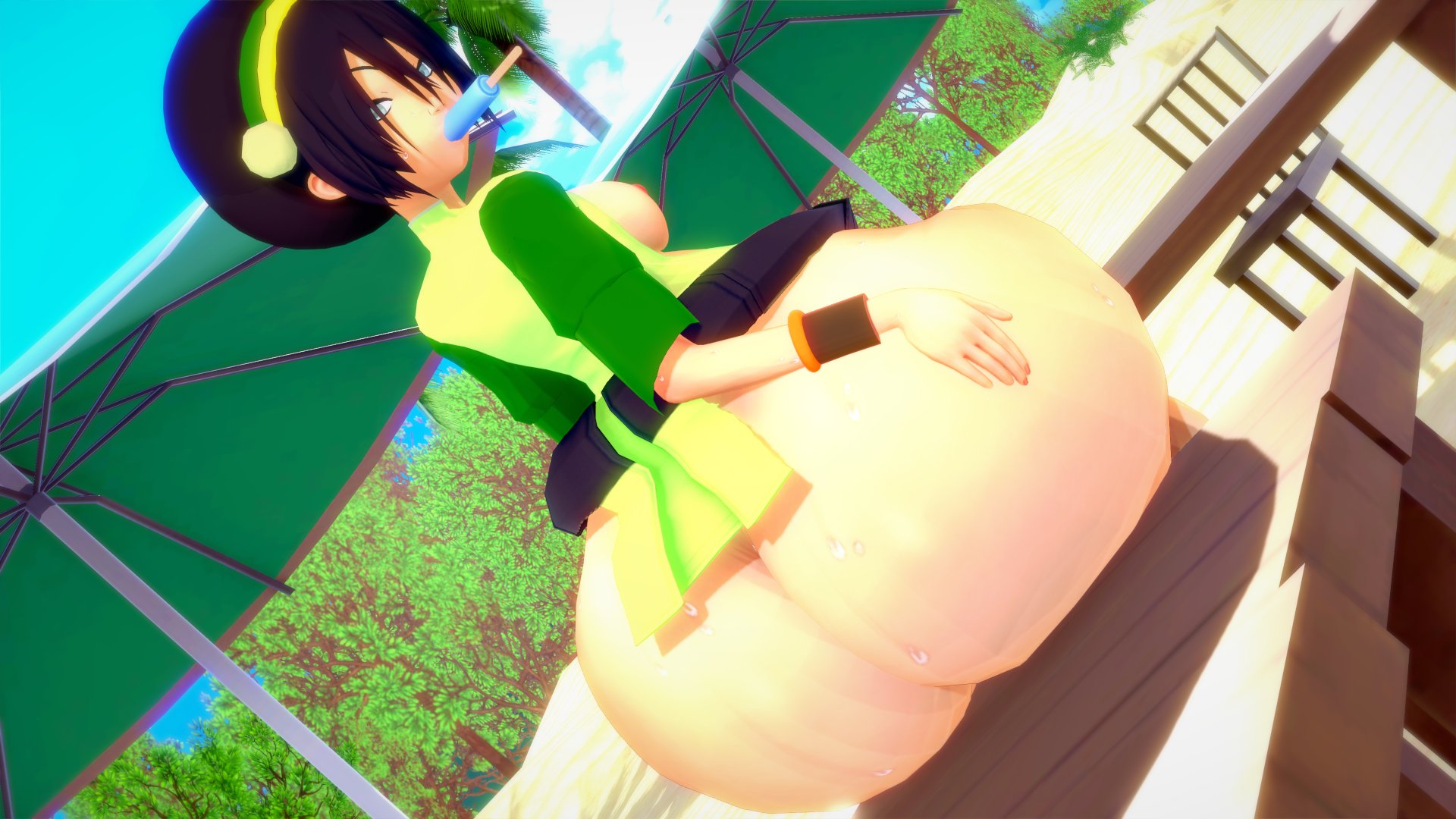 1girls, 3d, ass, avatar the last airbender, beach, big, big ass, big butt, black hair, breasts, clothing, curves, curvy, fat ass, female, huge ass, huge butt, medium breasts, solo female, sweat, thick, thick thighs, toph bei fong, unski113d, wide hips