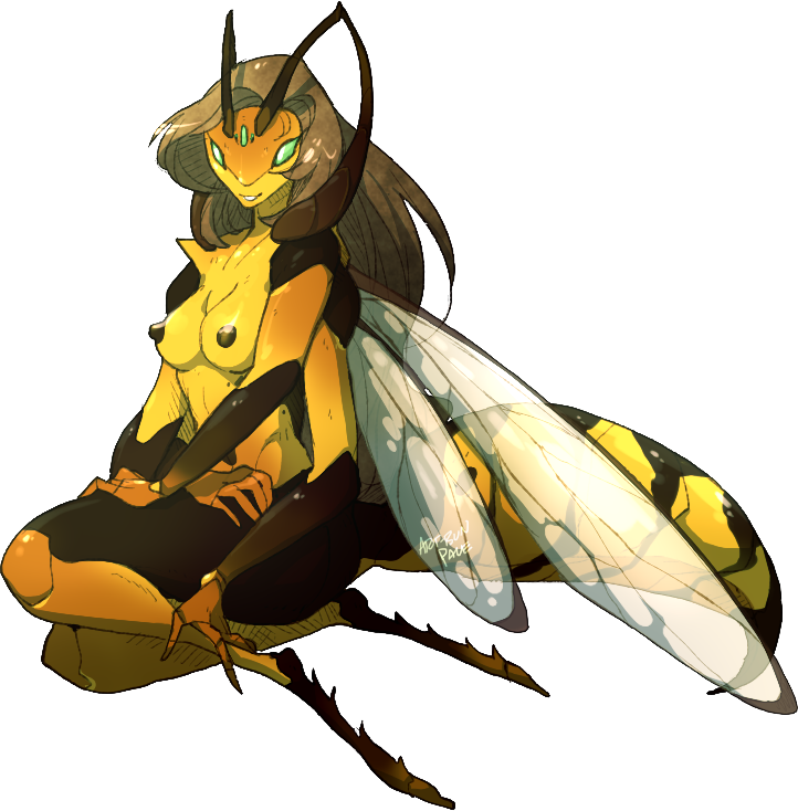 4_arms alpha_channel antennae_(anatomy) anthro arthropod breasts darling_(artist) female hair hymenopteran insect_wings insects multi_arm multi_limb nipples non-mammal_breasts nude smile solo wasp wings