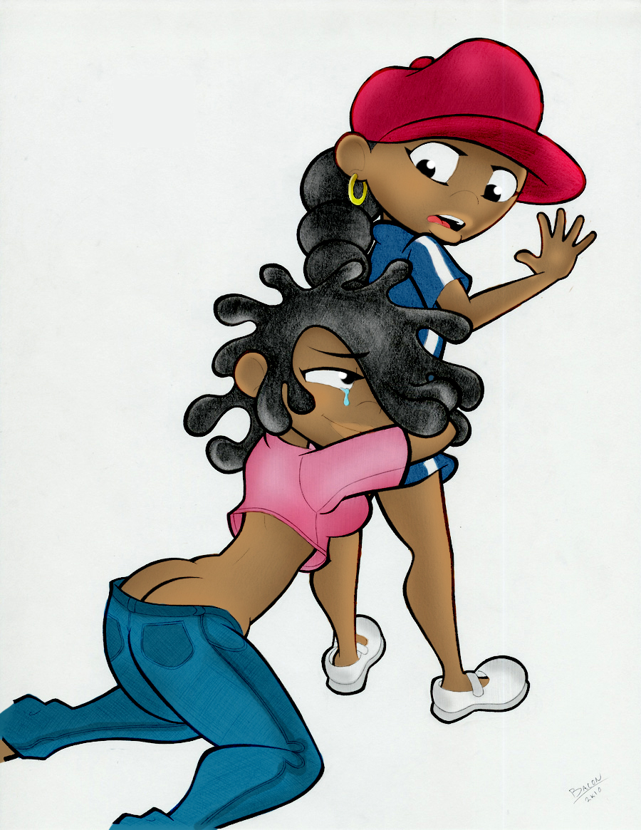 abigail_lincoln ass black_hair closed_mouth clothes codename:_kids_next_door color cree_lincoln dark_skin ear_piercing earring female female_only footwear hair hat human multiple_females numbuh_5 open_eyes open_mouth piercing roger_bacon round_ears shoe short_hair siblings sister smooth_skin tear white_background