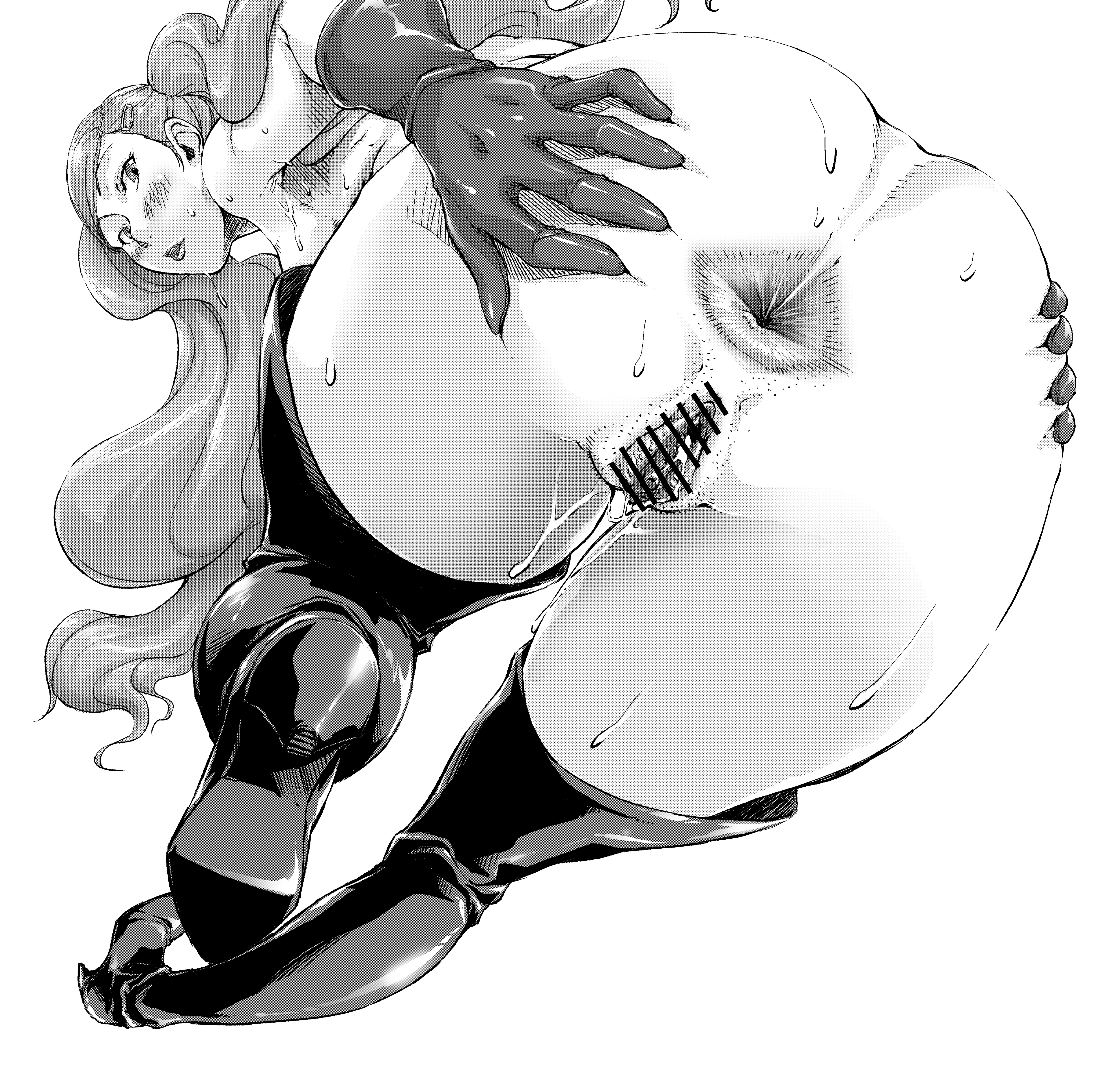 ann takamaki, anus, ass, atlus, bar censor, censored, female, looking back, megami tensei, persona, persona 5, presenting hindquarters, pussy, saiyazumi, spreading ass