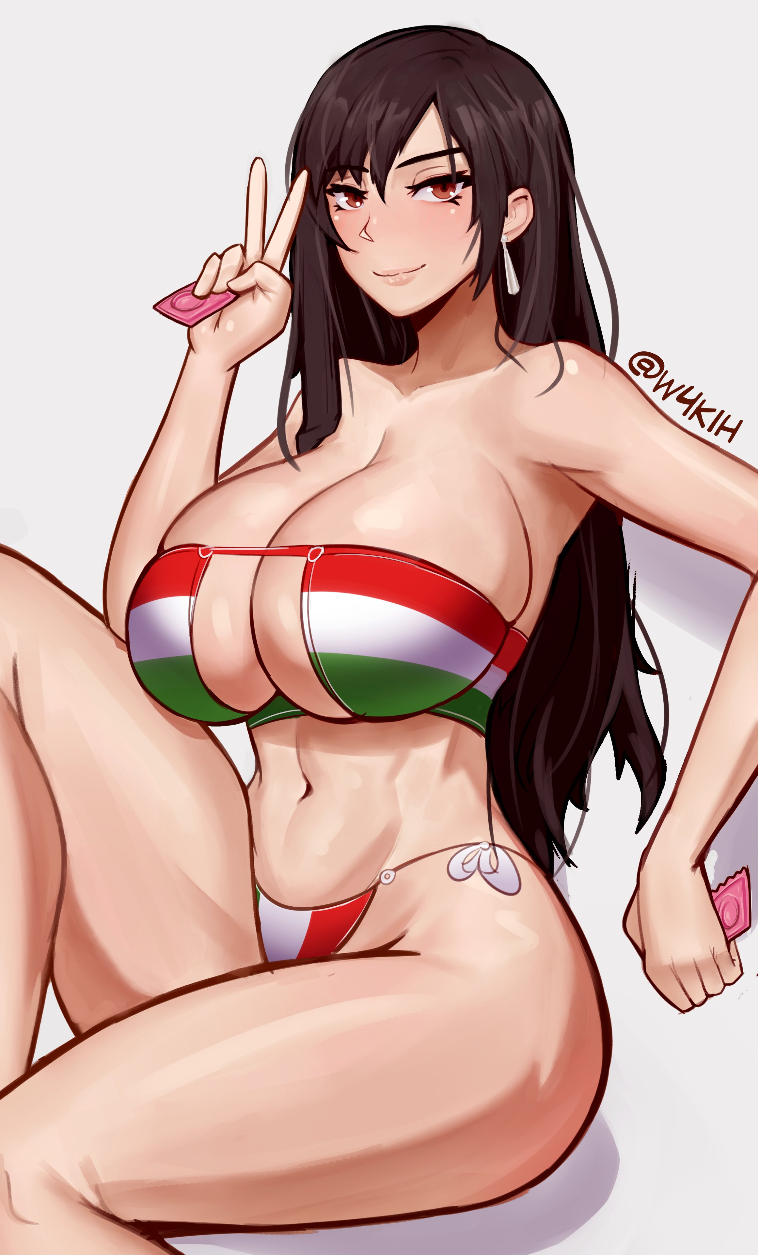 2d, bandeau, bikini, boob window, breasts, busty, cleavage, female, female focus, female only, final fantasy, final fantasy vii, hourglass figure, italian flag, italian senate hack, meme, tagme, tifa lockhart, w4kih, wide hips