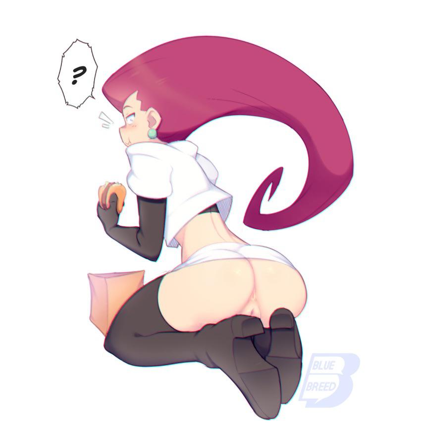 1girls, ass, burger, female, female only, food, human, human only, jessie (pokemon), long hair, pink hair, pokemon, pussy, solo, solo female