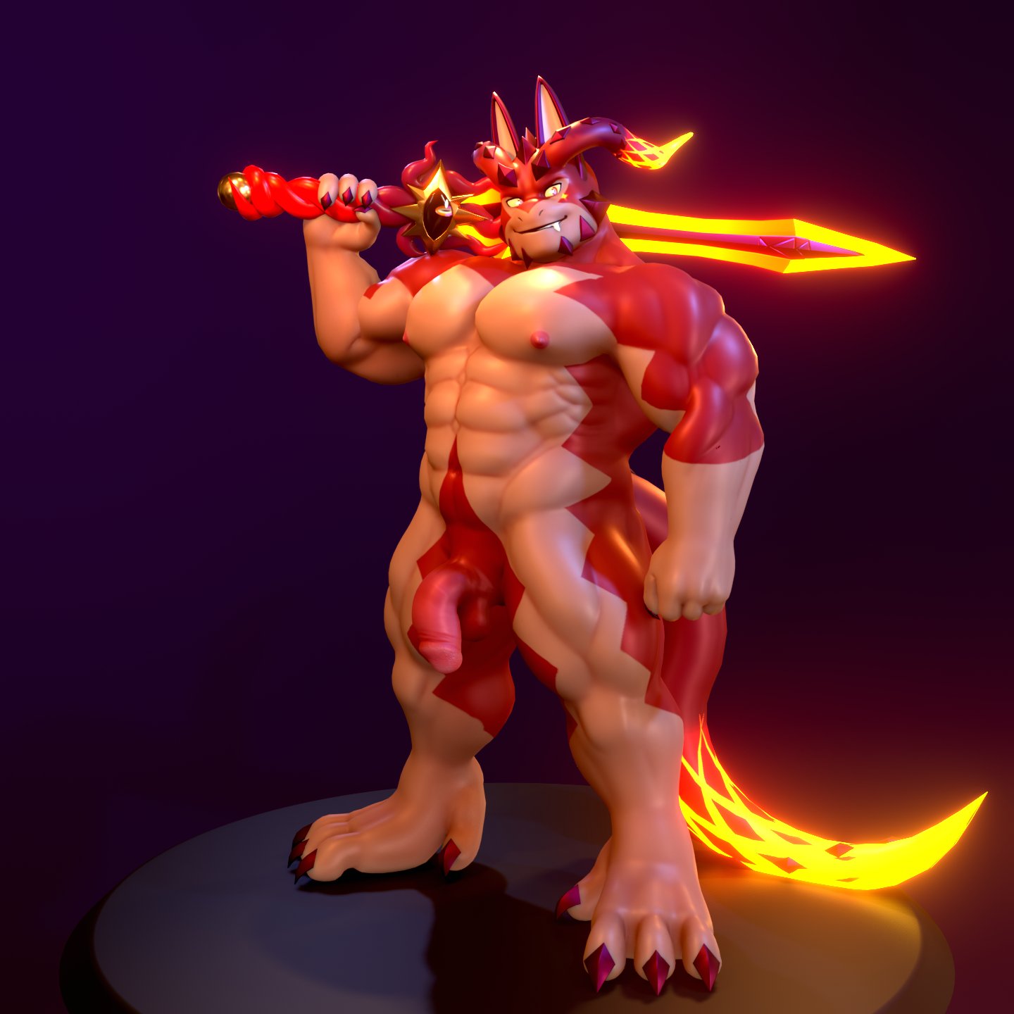 1boy abs anthro cthugha_(tokyo_afterschool_summoners) dragon flaccid genitals glowing glowing_body hi_res lifewonders male male_only maligma5 melee_weapon muscular muscular_anthro muscular_male nipples nude pecs penis solo sword tentacle tokyo_afterschool_summoners video_games weapon