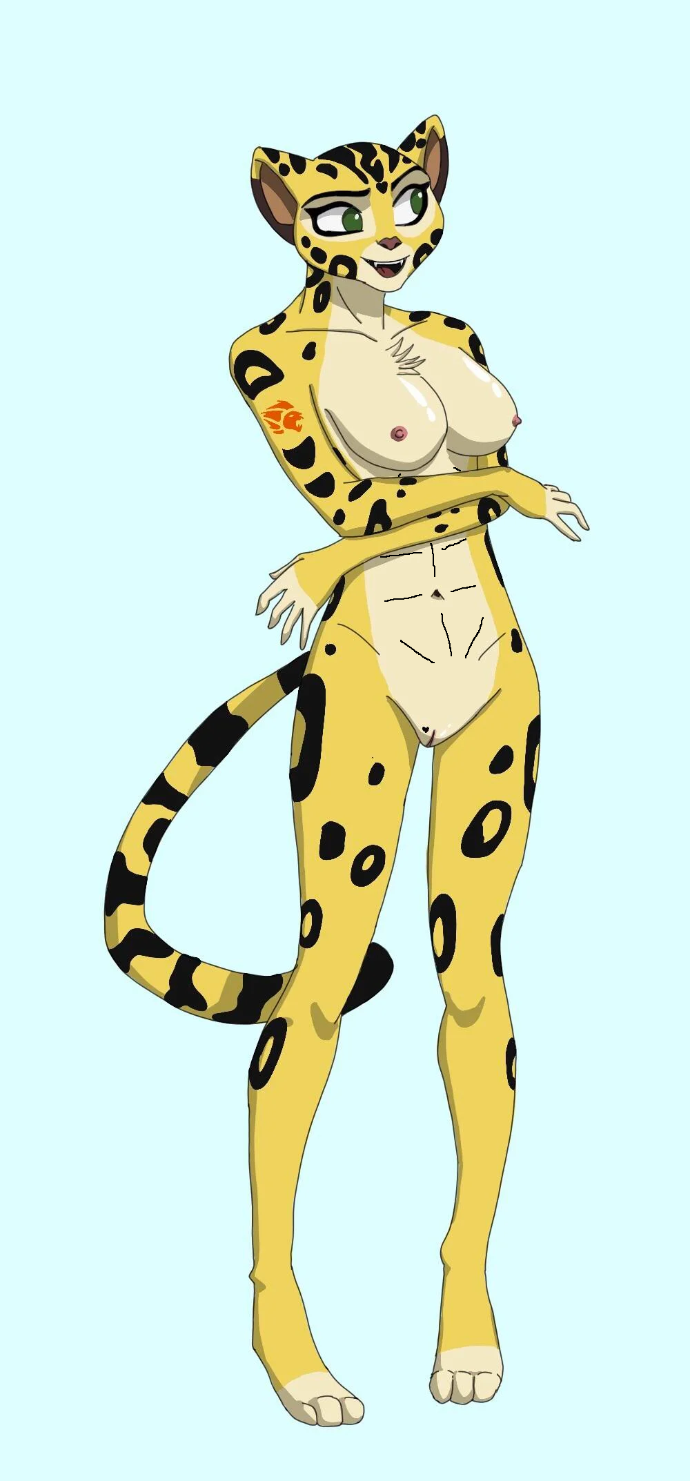 alluring anthro artist_request athletic_female breasts cheetah completely_nude disney female female_abs fit_female fuli green_eyes nipples nude pussy spots tattoo tattoo_on_arm the_lion_guard the_lion_king