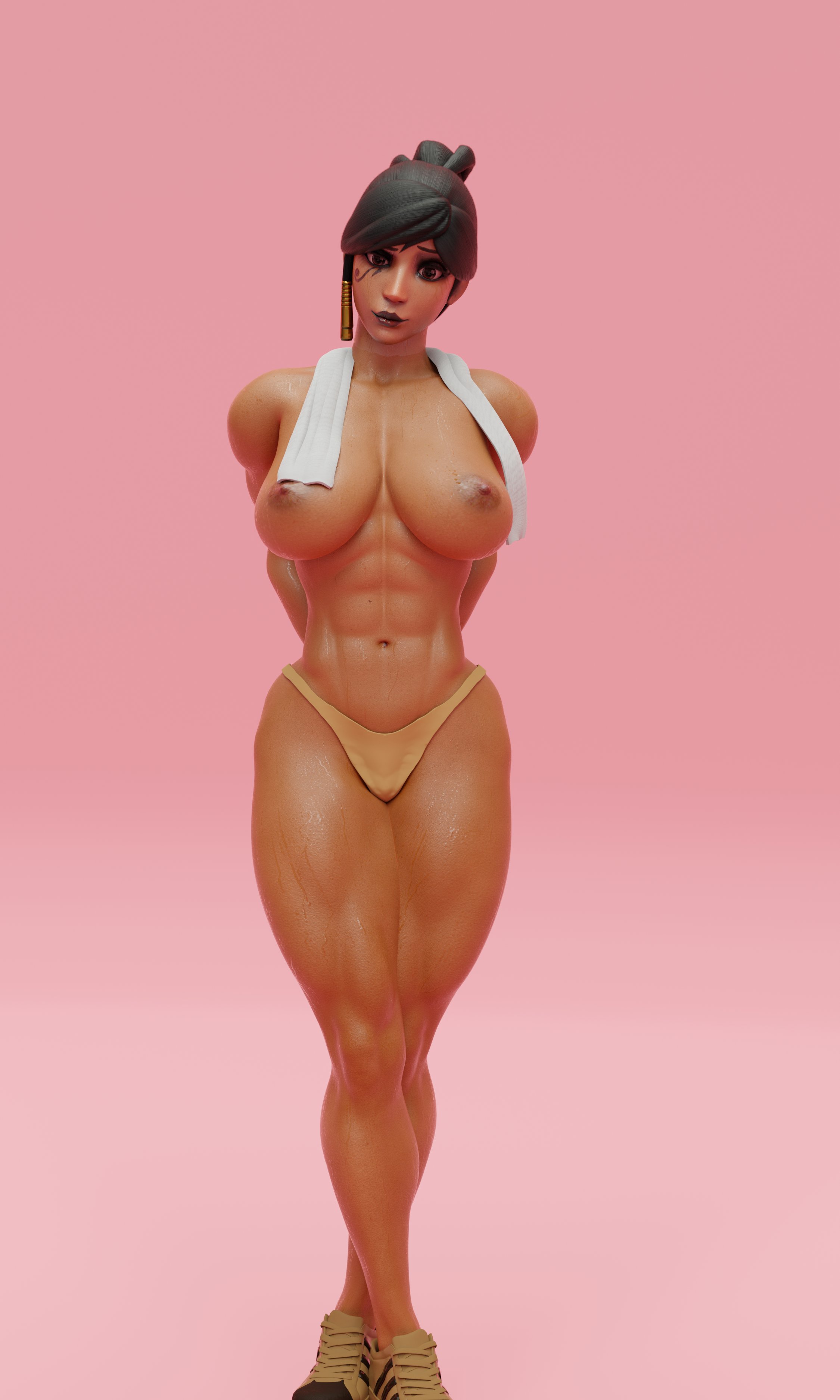 1girls, 3d, athletic, blizzard entertainment, dark skin, dark-skinned female, egyptian, egyptian female, fareeha amari, female, female only, fit, fit female, human, nude, overwatch, pharah, solo, tanuking3d