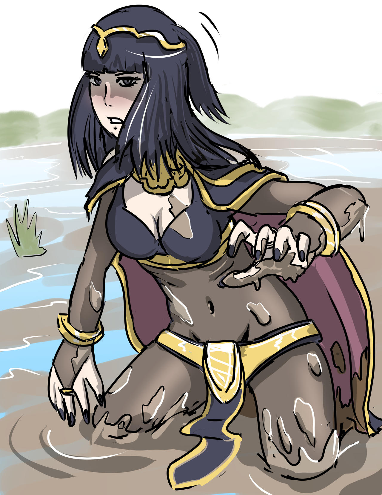 1girls breasts clothed clothing female fire_emblem fire_emblem_awakening mud nintendo outdoors quicksand silkyfriction solo source_larger tharja_(fire_emblem)