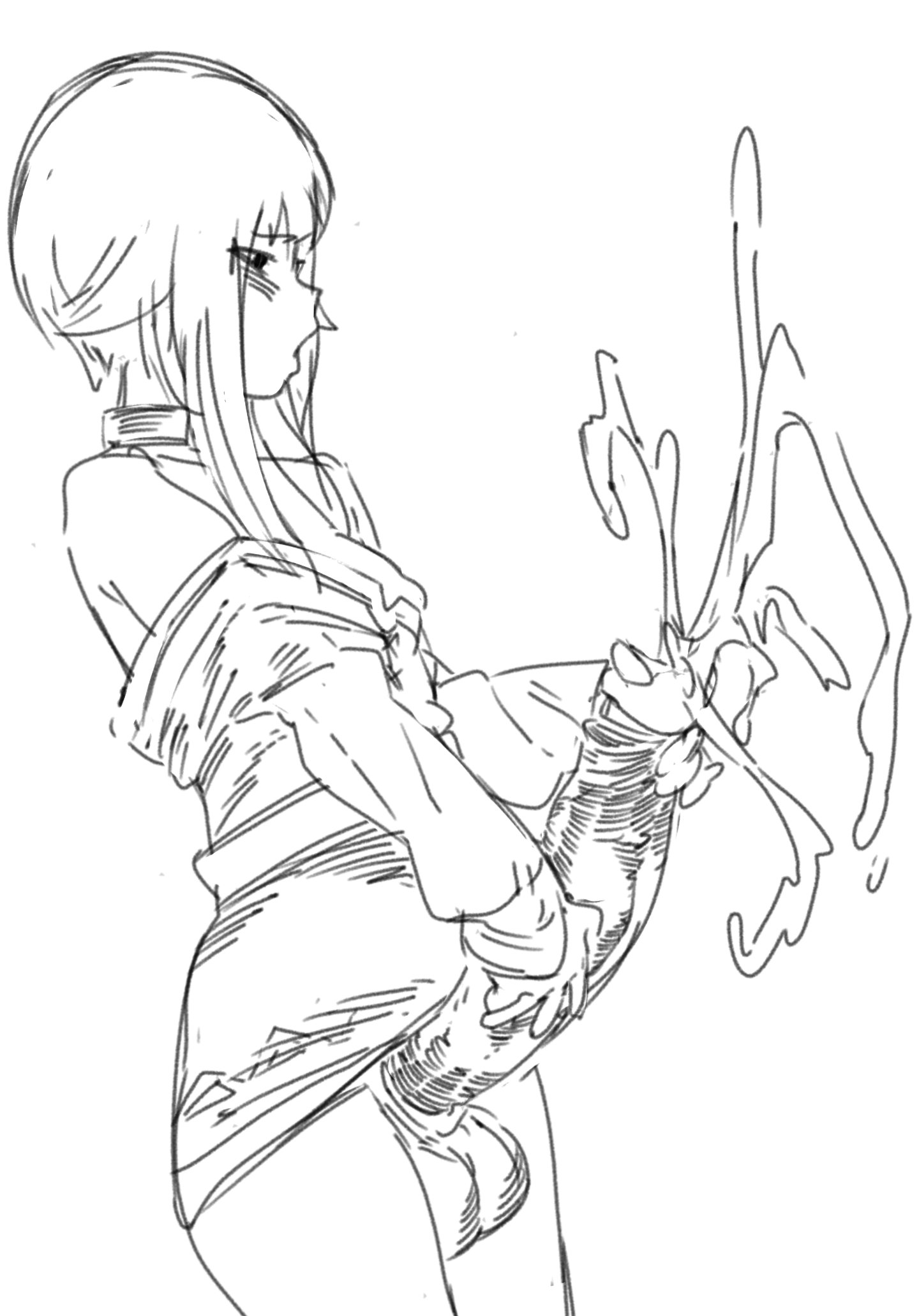 1futa, balls, breasts, clothed, clothing, collar, cum, cumming, ejaculation, erection, futa only, futanari, gigantic penis, huge cock, human, intersex, khentaiu, kono subarashii sekai ni shukufuku wo!, masturbation, megumin, monochrome, mostly clothed, neckwear, open mouth, orgasm, penis, precum, sketch, small breasts, standing, topwear
