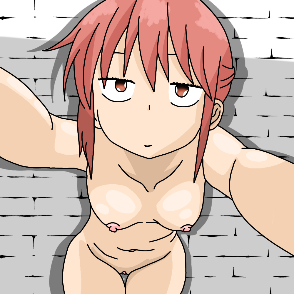 1girls breasts brick_wall brown_eyes drago2004 human kobayashi miss_kobayashi's_dragon_maid nude nude_female pink_hair pussy red_hair simple_background solo solo_female tagme