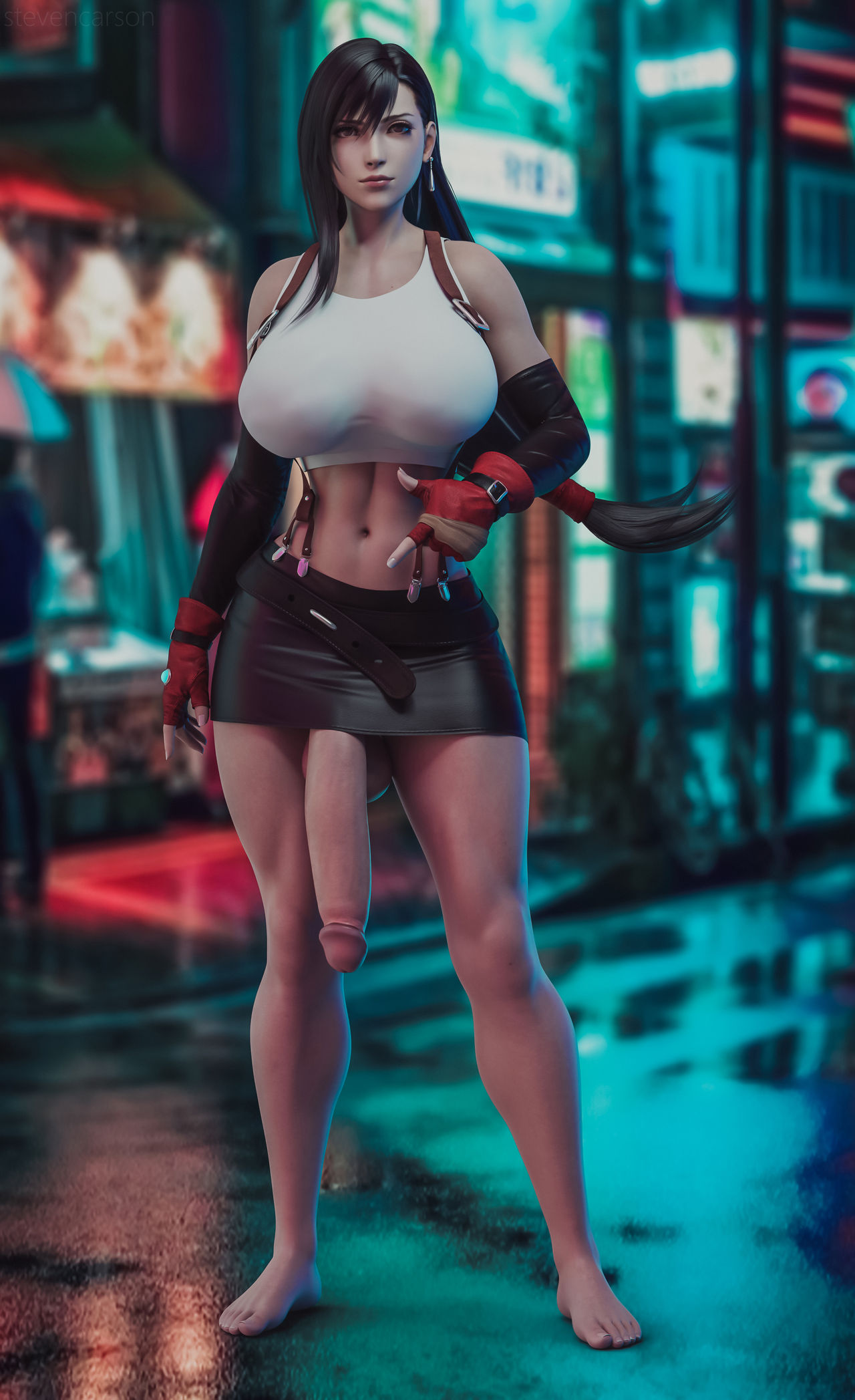 1futa, 3d, balls, barefoot, big balls, big breasts, big penis, breasts, dissidia, dissidia final fantasy, final fantasy, final fantasy vii, flaccid, futa only, futanari, human, ineffective clothing, intersex, light skin, light-skinned futa, penis, solo, stevencarson, tifa lockhart
