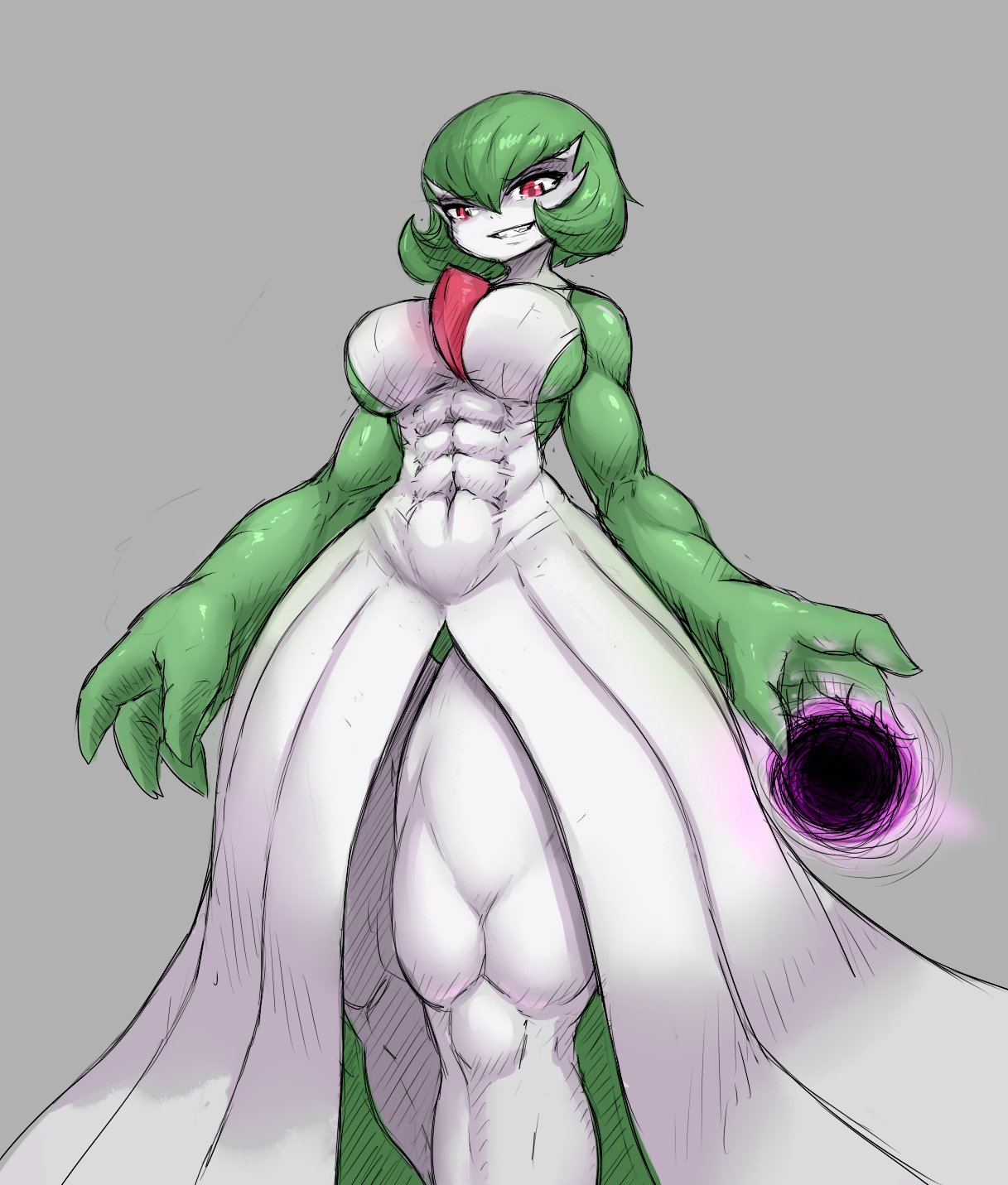 abs, athletic, athletic female, breasts, female, gardevoir, huge breasts, muscular, muscular female, muscular thighs, pokémon (species), pokemon, pokemon (species), sheepapp, thick thighs