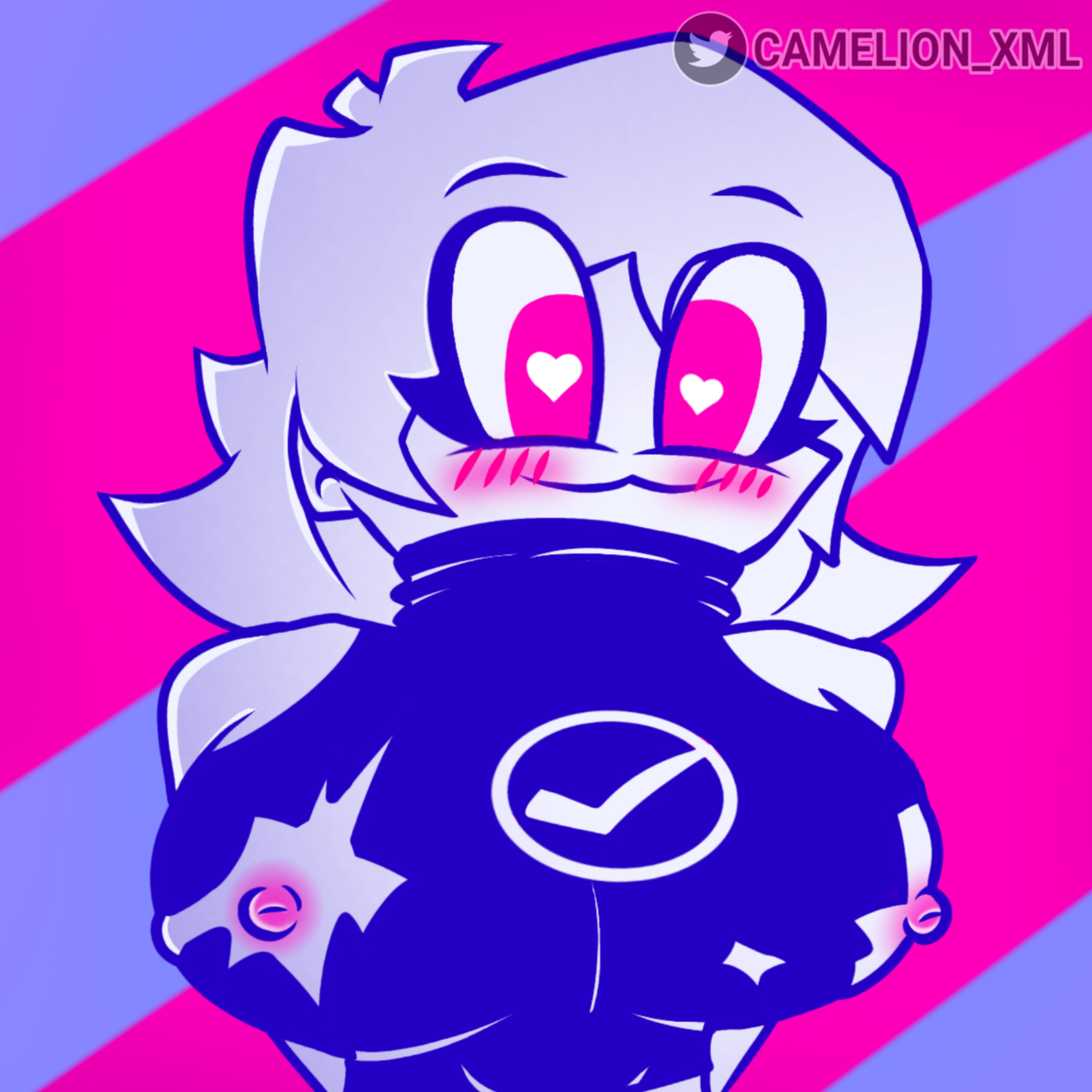 big breast, blush, breasts, camelion xml, female, fnf mods, friday night funkin, friday night funkin mod, hair, hands behind back, looking down, skyblue, skyblue (friday night funkin), skyverse