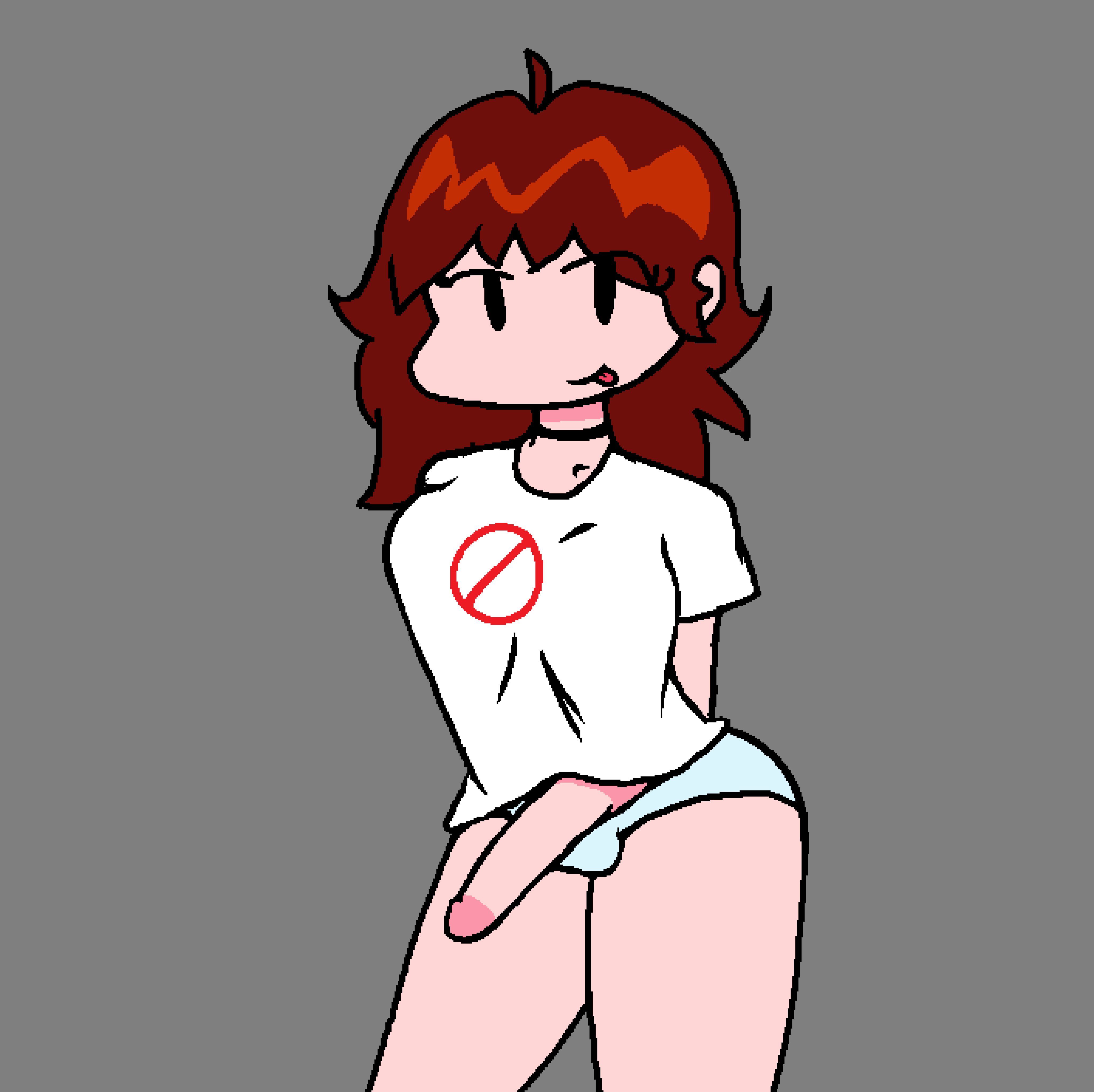 :p, 1futa, 2022, balls, balls in panties, breasts, brown hair, choker, clothed, clothing, erection, friday night funkin, futa only, futanari, girlfriend (friday night funkin), human, intersex, light blue panties, light skin, light-skinned futa, metralewdd, pale skin, panties, partially clothed, penis, solo, standing, tongue, tongue out, white shirt