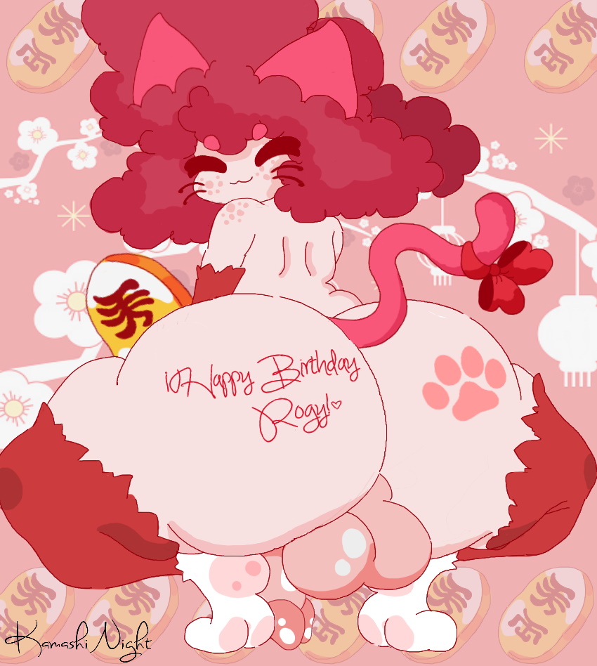 1boy ass big_butt catboy closed_eyes curly_hair cute edit femboy gigantic_ass happy_birthday huge_ass huge_cock kamashinight male_only maneki_neko oc original_character red_hair smaller_male tail trap