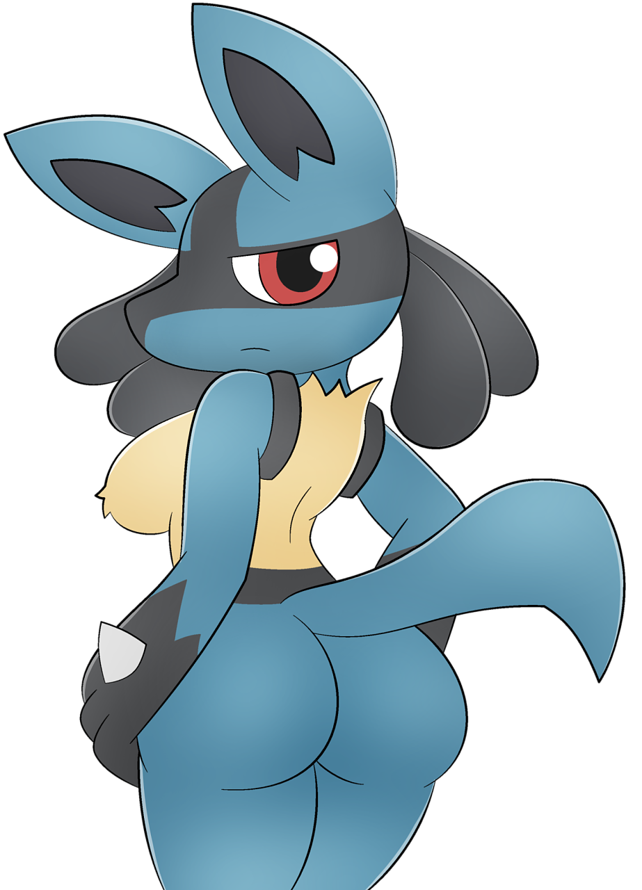 3_fingers anthro ass blue_fur breasts female furry looking_at_viewer looking_back lucario multicolored_fur nintendo pokemon pokemon_(species) pokemon_dppt red_eyes sideboob tagme tail transparent_background zinzoa