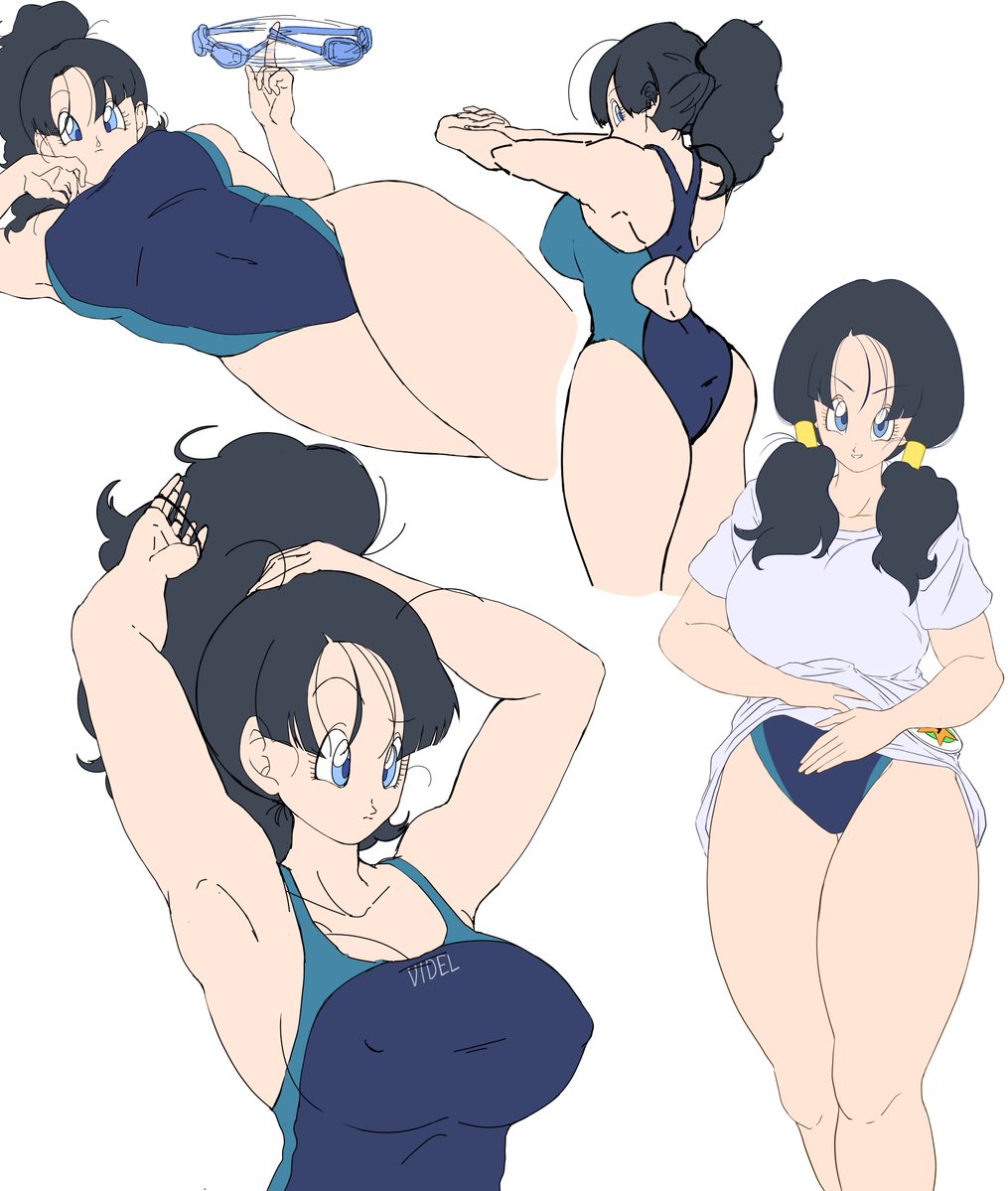 big_ass big_breasts black_hair blue_eyes curvy dragon_ball dragon_ball_z erect_nipples hazama_null swimsuit tagme toned undressing videl wide_hips